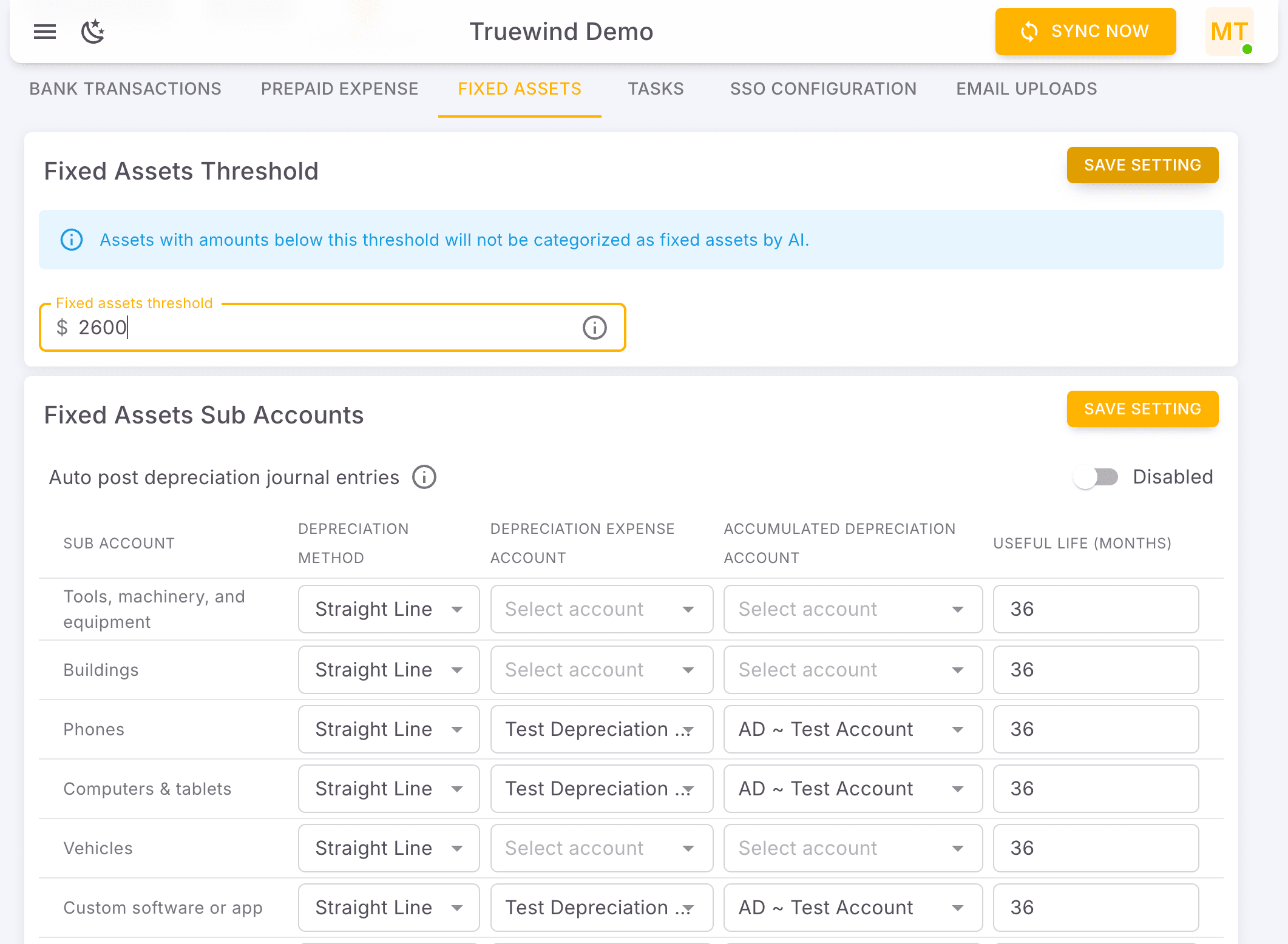 Screenshot showing Save settings