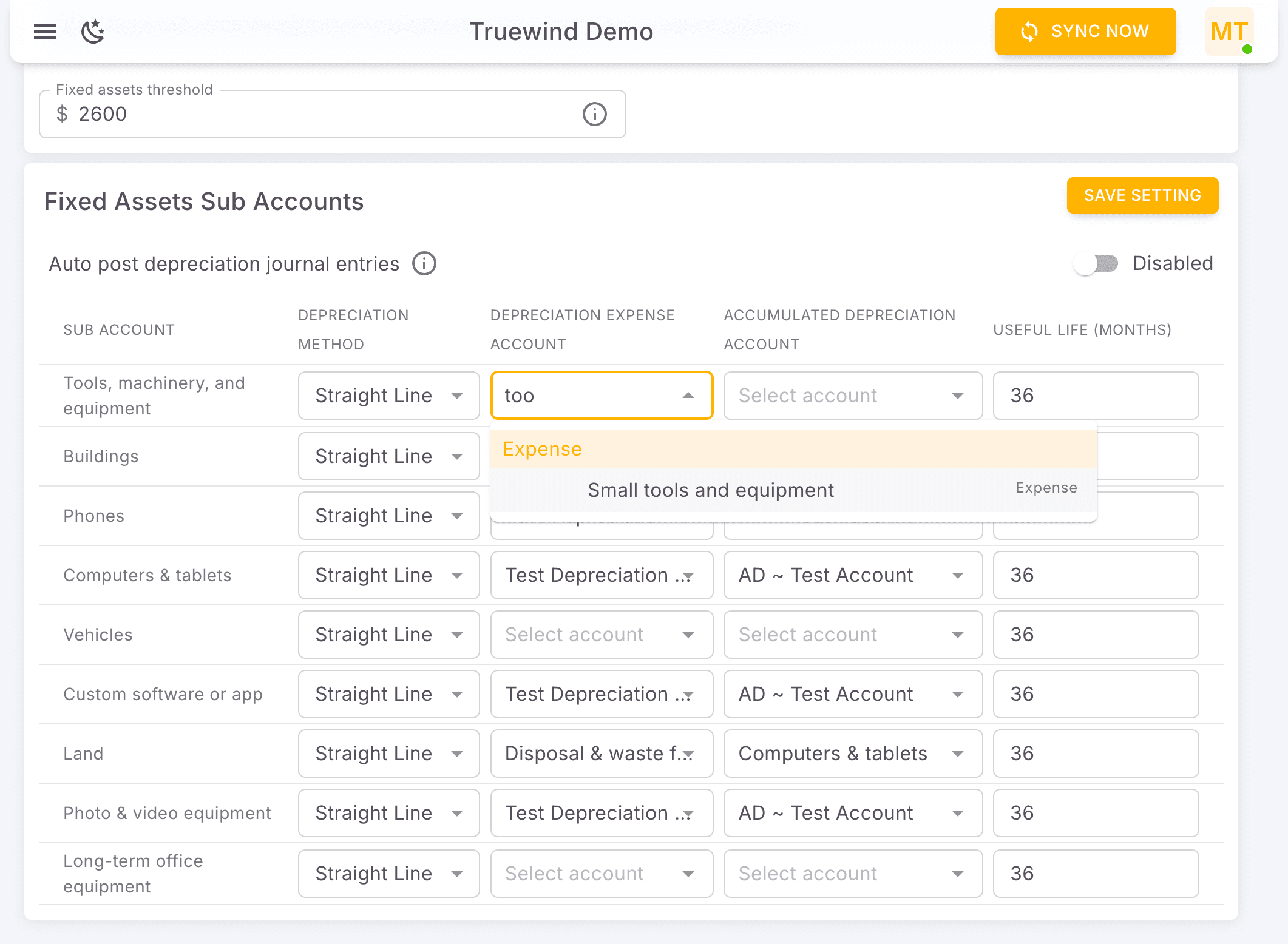 Screenshot showing Select Small tools and equipment…