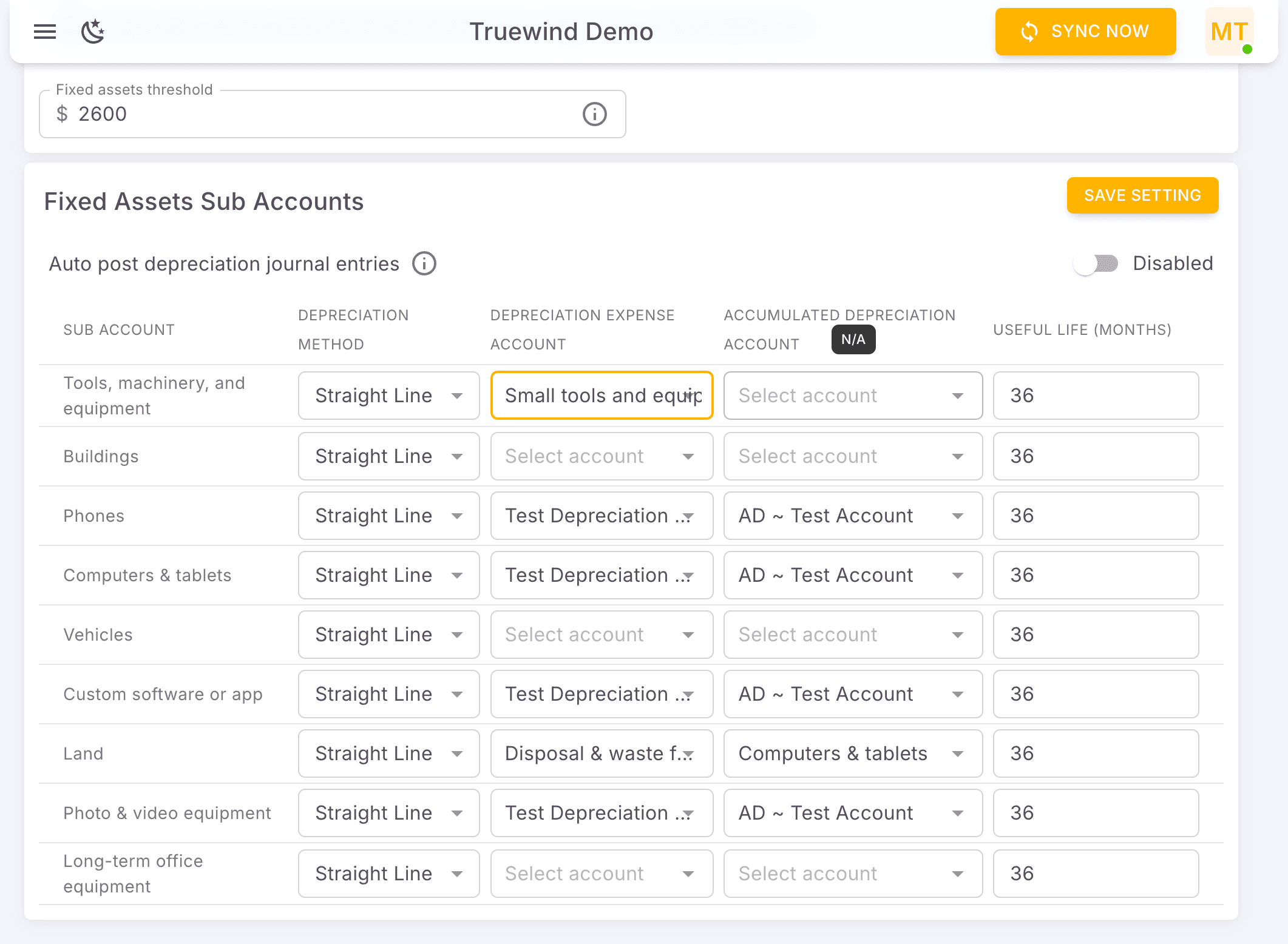 Screenshot showing Choose Accumulated Depreciation Account