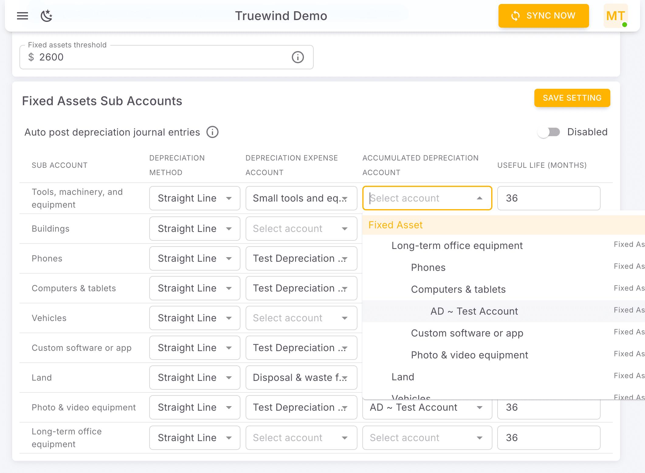 Screenshot showing Select AD ~ Test Account…