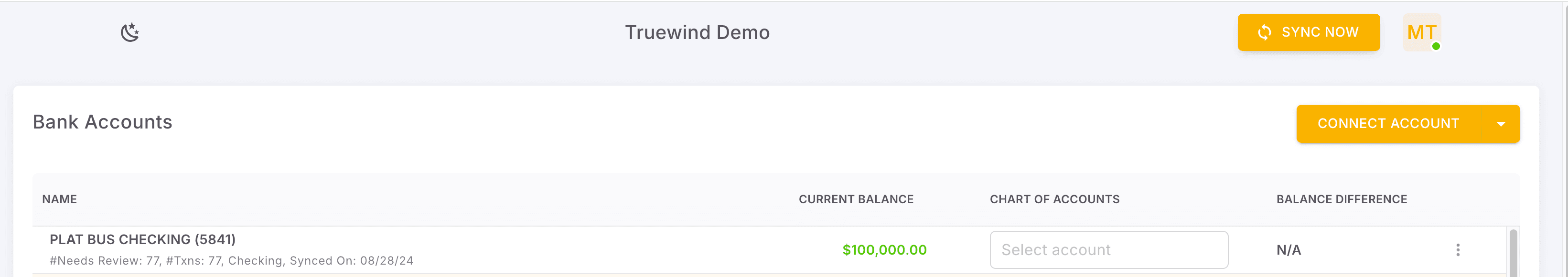 Screenshot showing Open Truewind. Click on "Sync Now" to sync invoices to Truewind