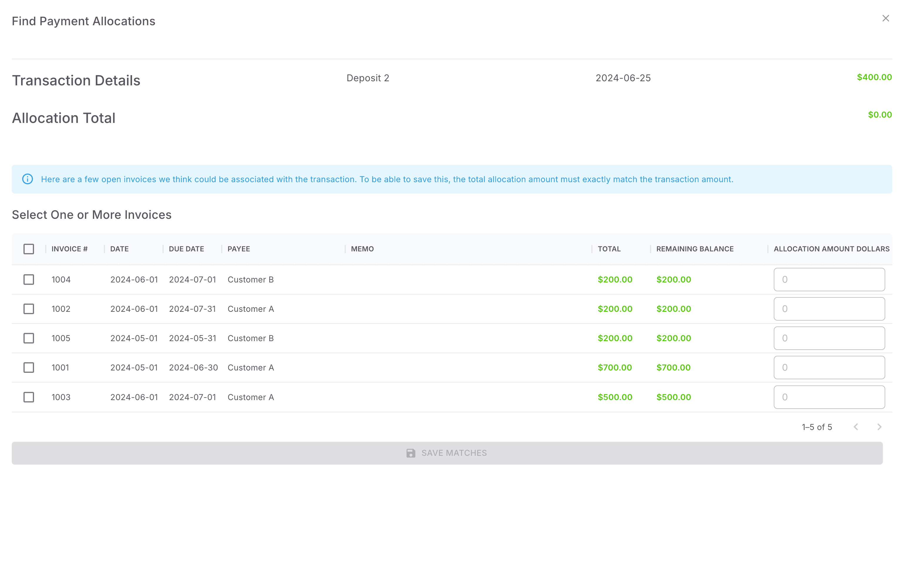 Screenshot showing It shows all open invoices