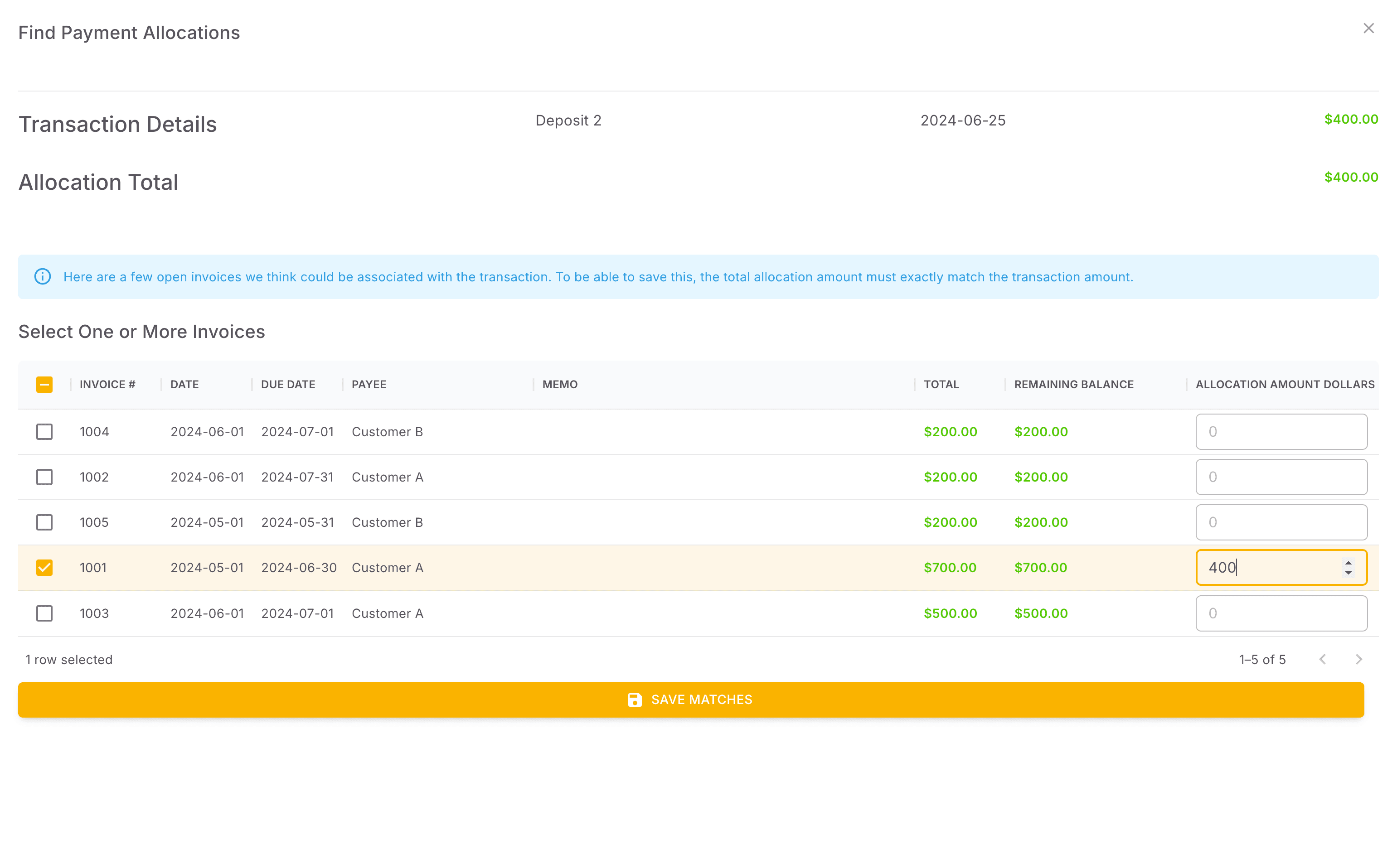 Screenshot showing Enter the allocation amount