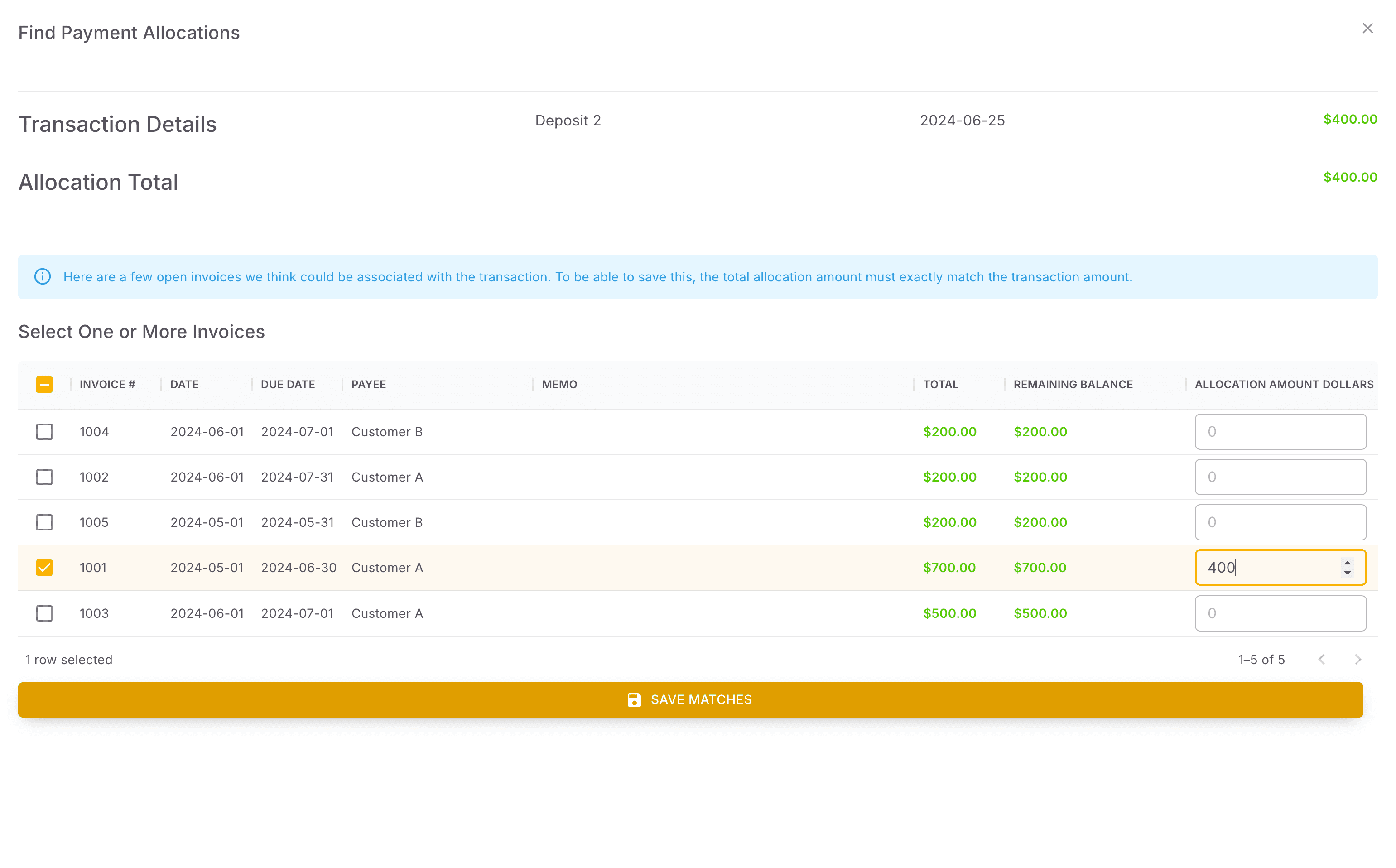 Screenshot showing Click SAVE MATCHES