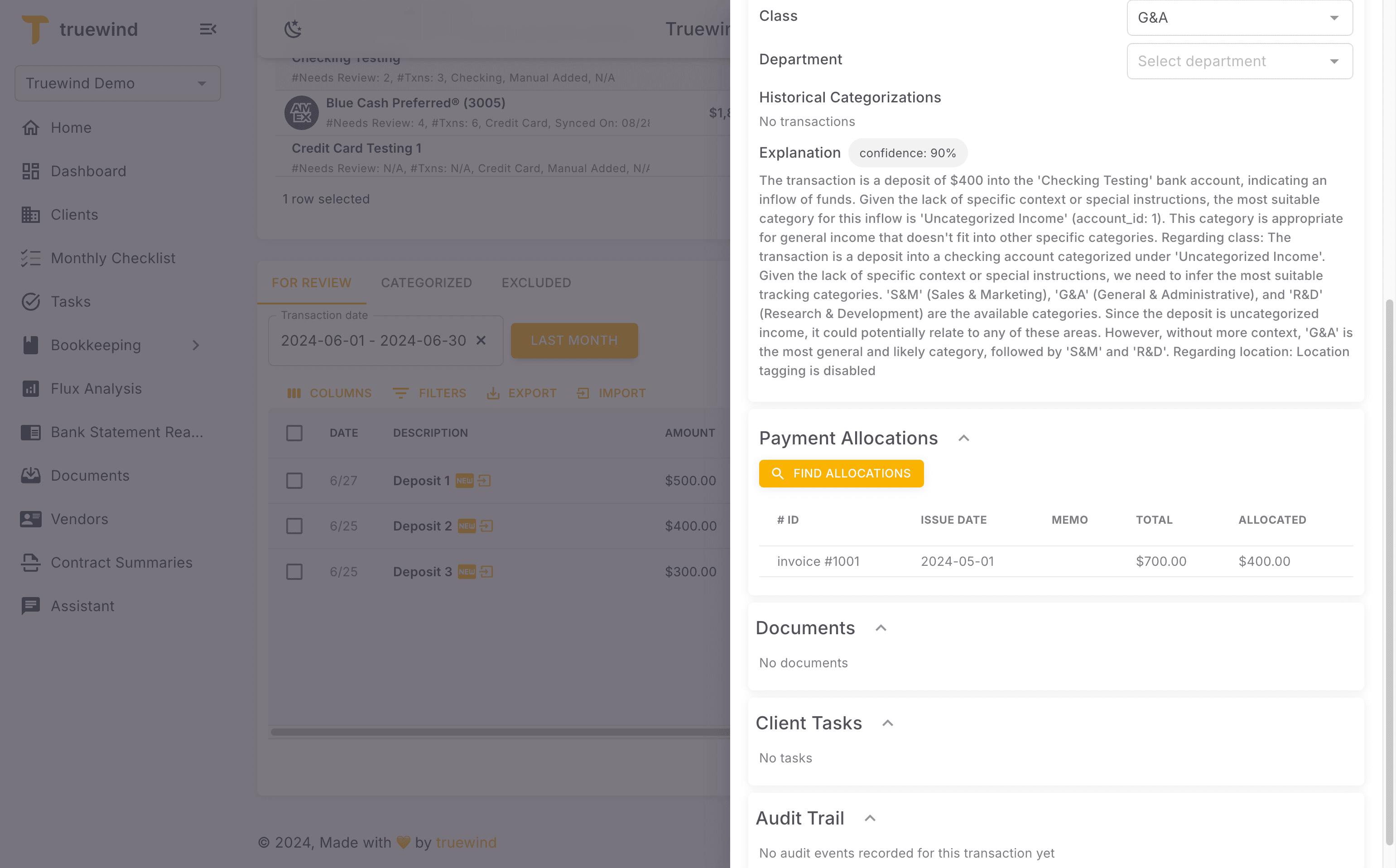 Screenshot showing Go back to Payment Allocations. You will find the matched invoices
