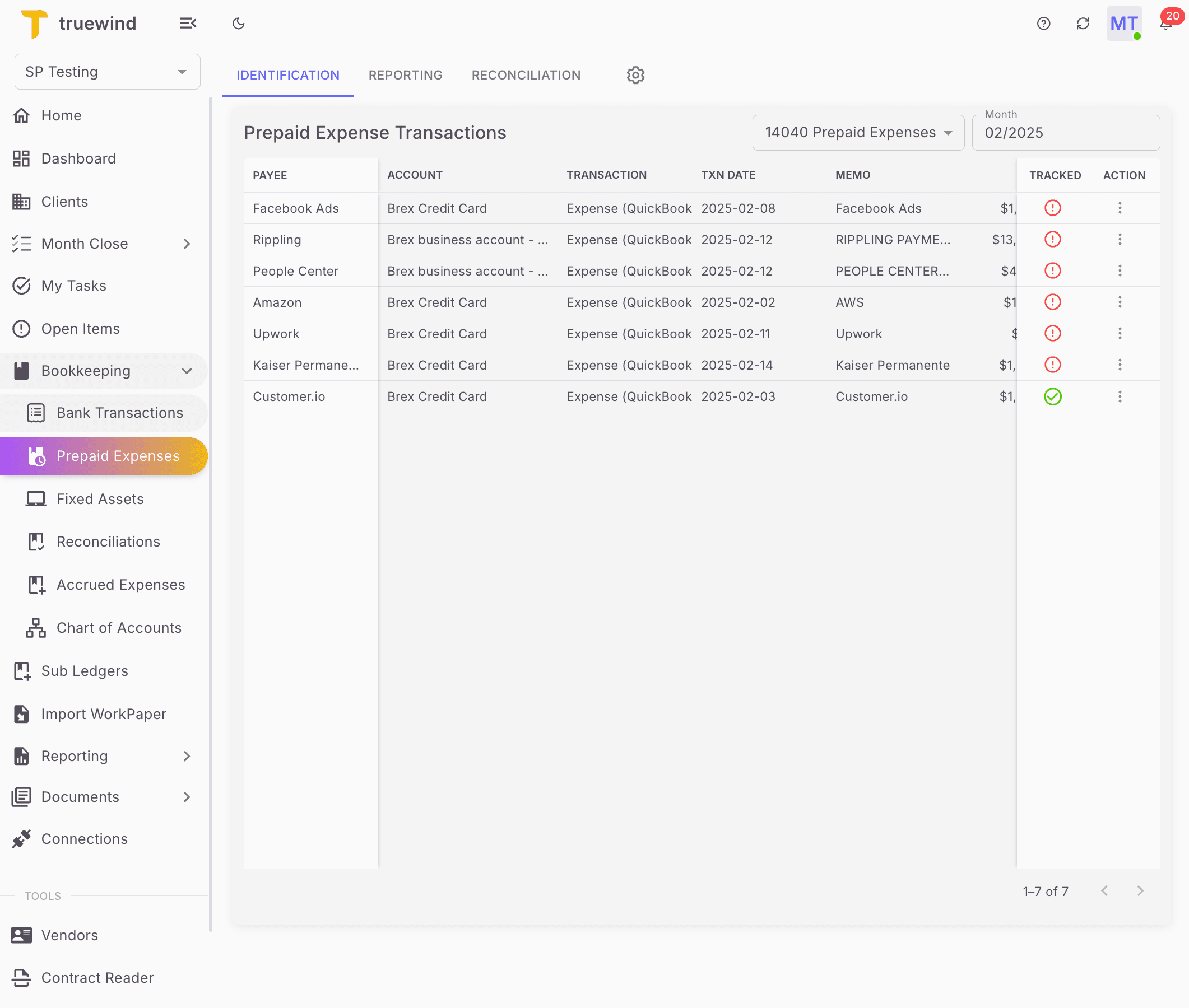 Screenshot showing Open Prepaid Expenses