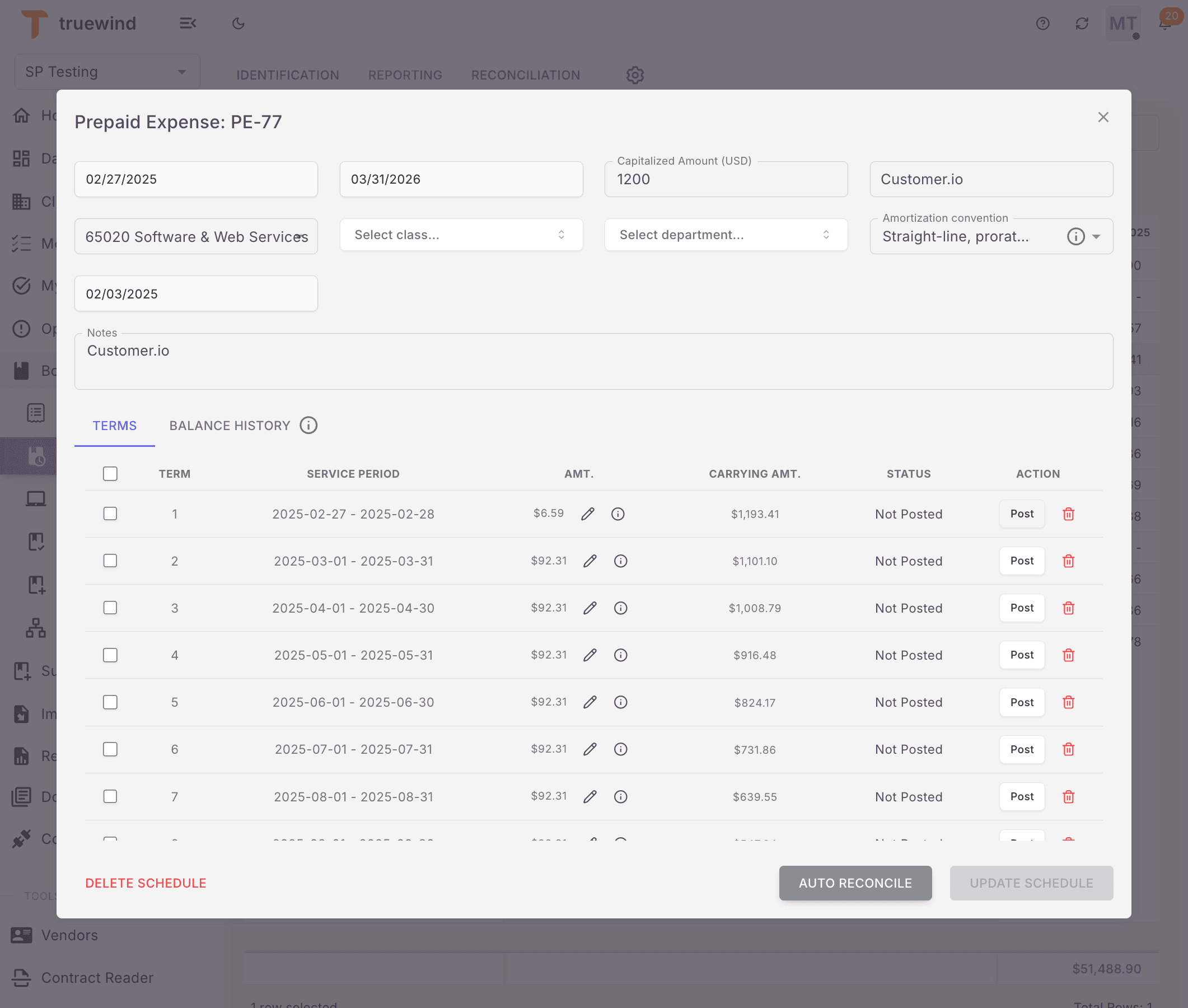 Screenshot showing Post the journal entry