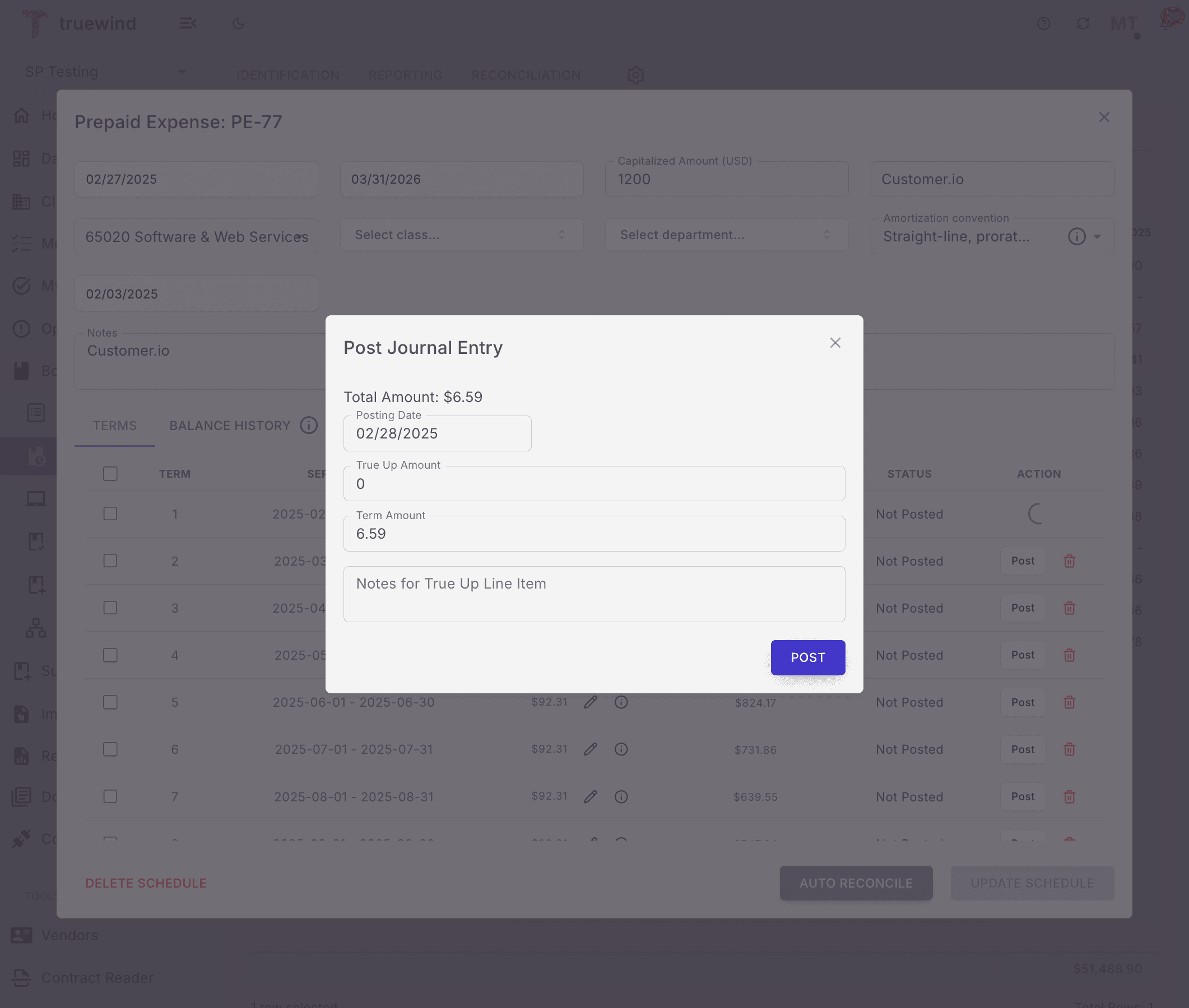 Screenshot showing Post the journal entry