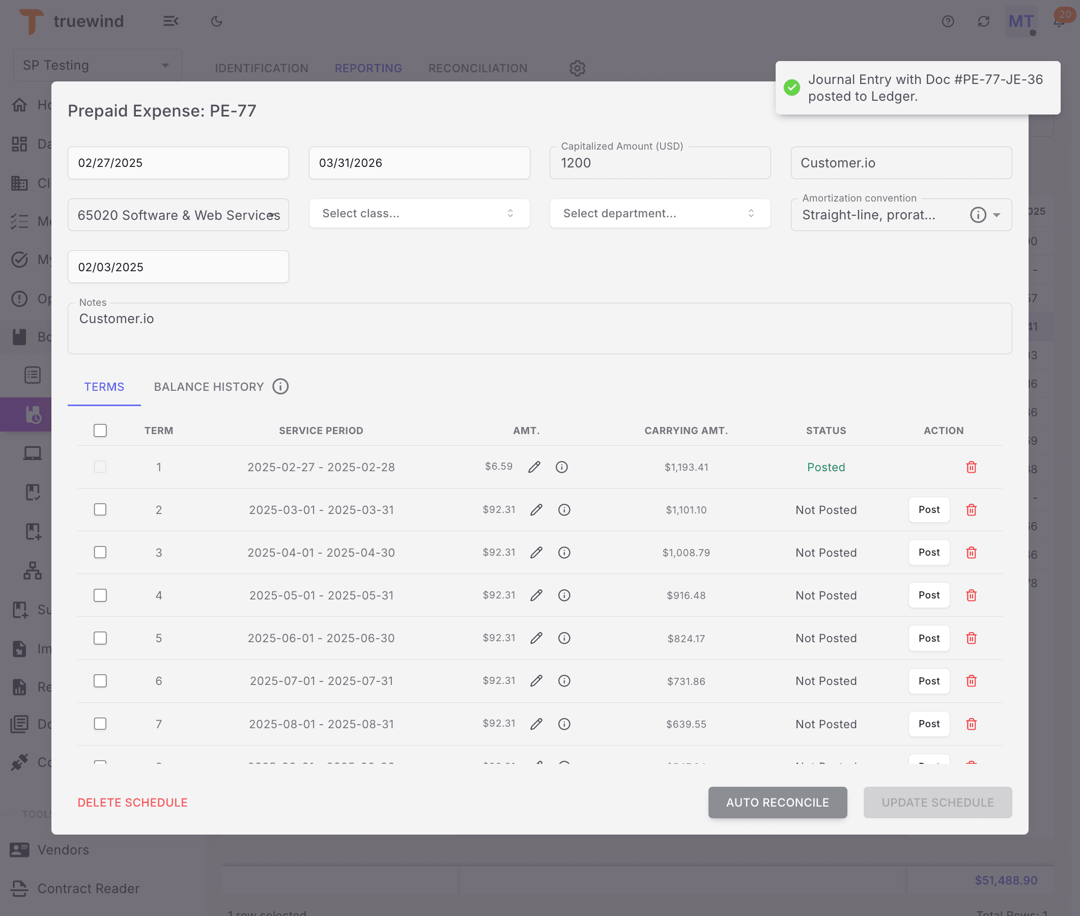Screenshot showing Review the journal entry