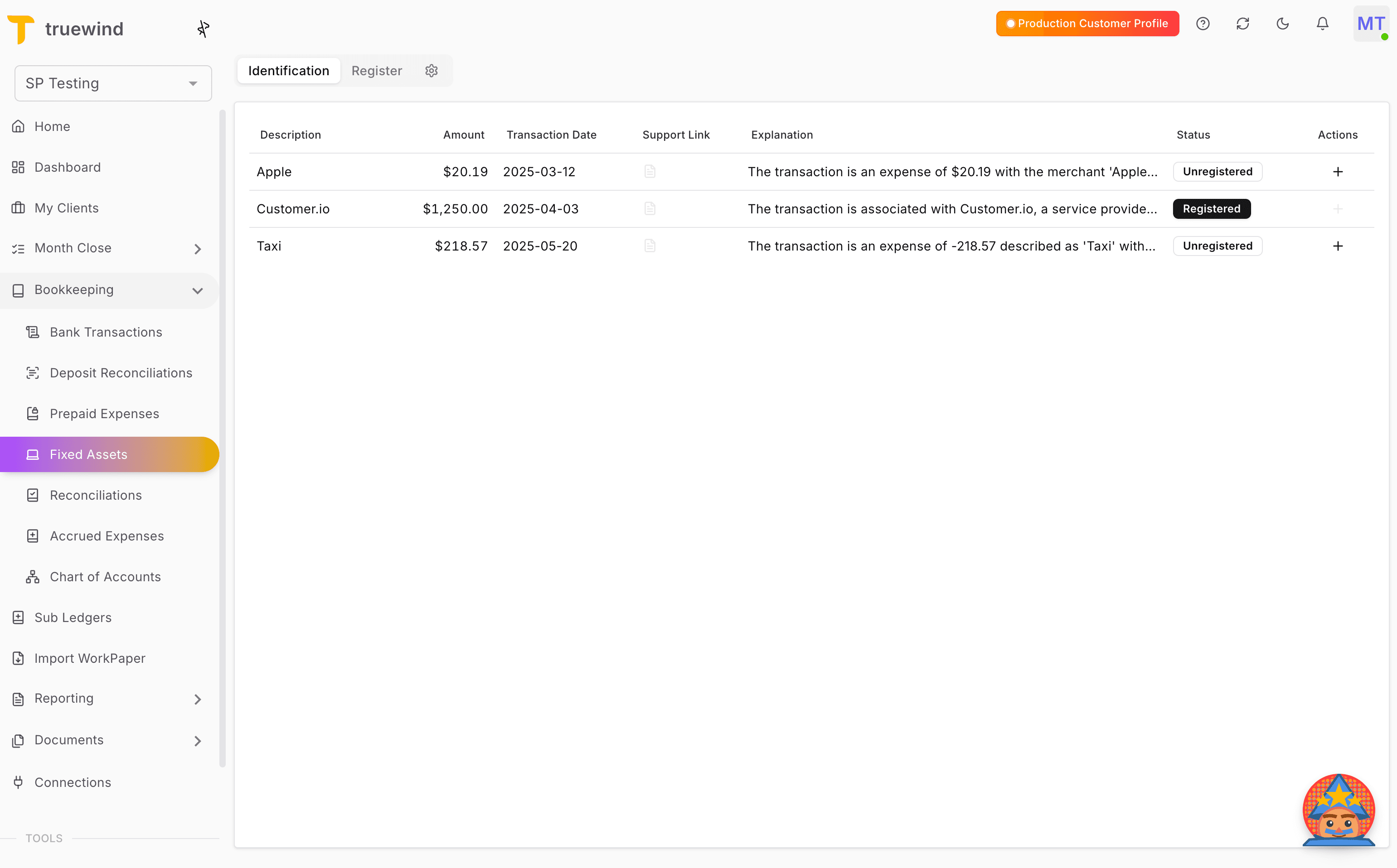 Screenshot showing Open Fixed Assets