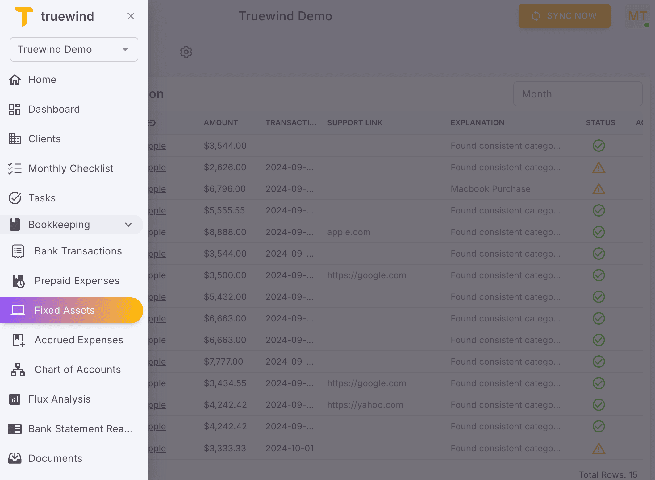 Screenshot showing Open Fixed Assets