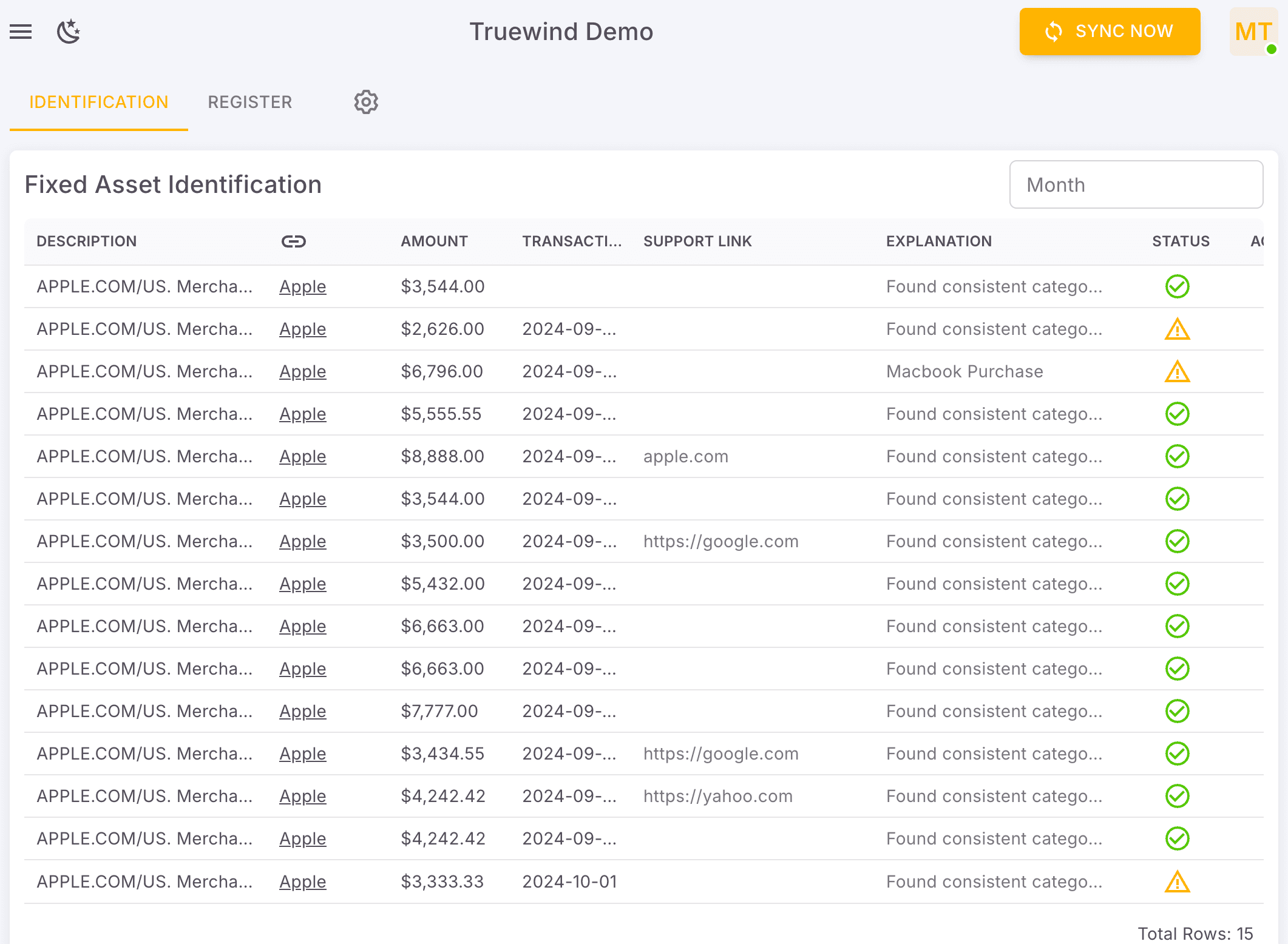 Screenshot showing Open Register