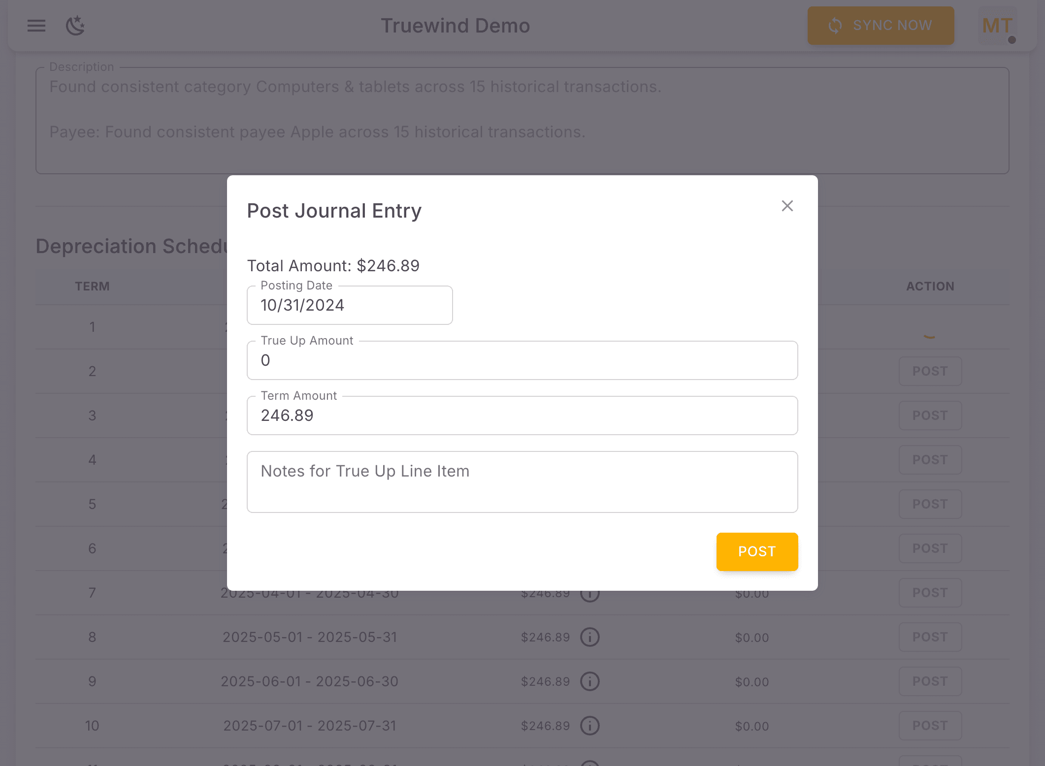 Screenshot showing Check and modify the JE info
