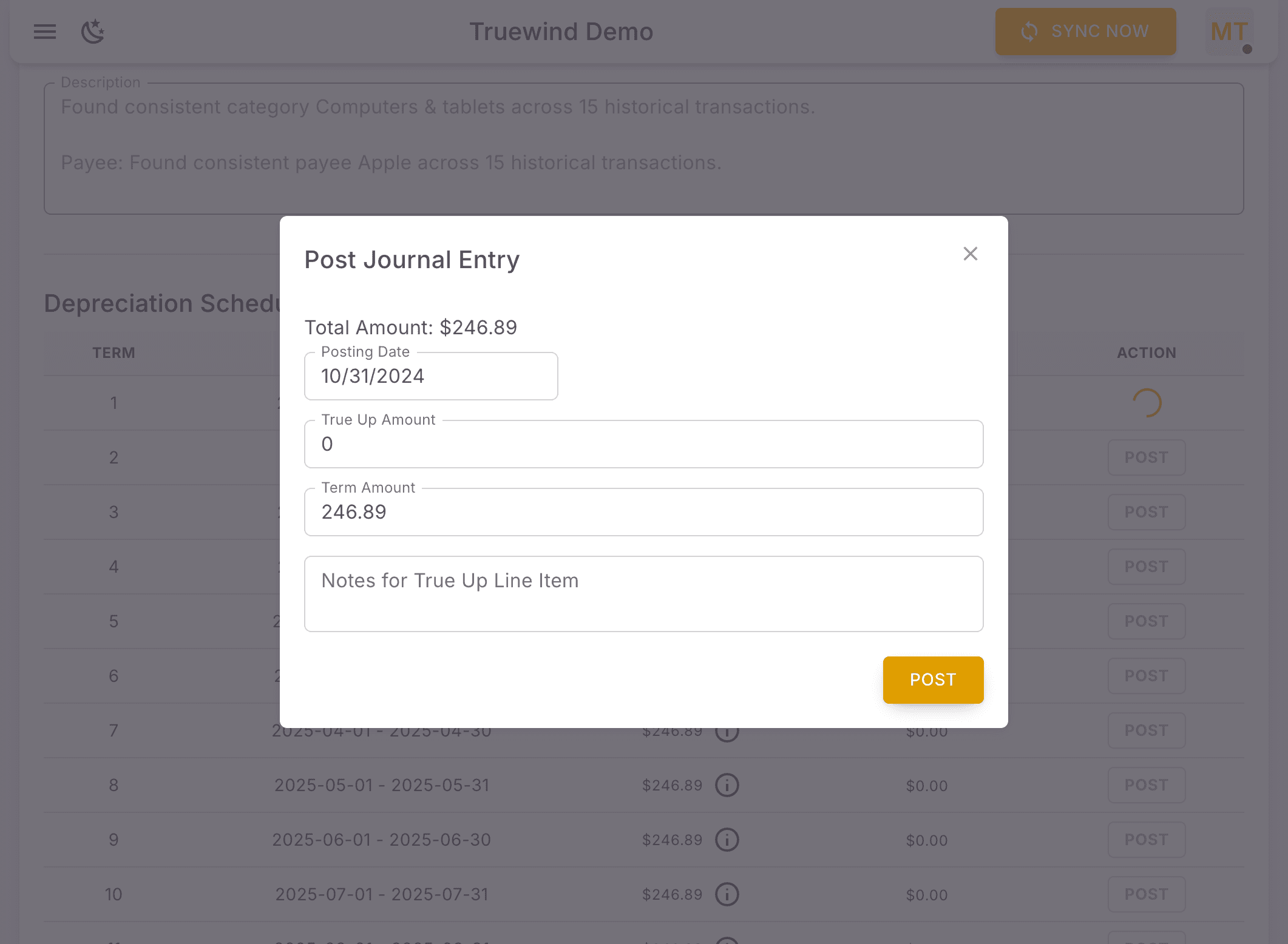 Screenshot showing Review the journal entry