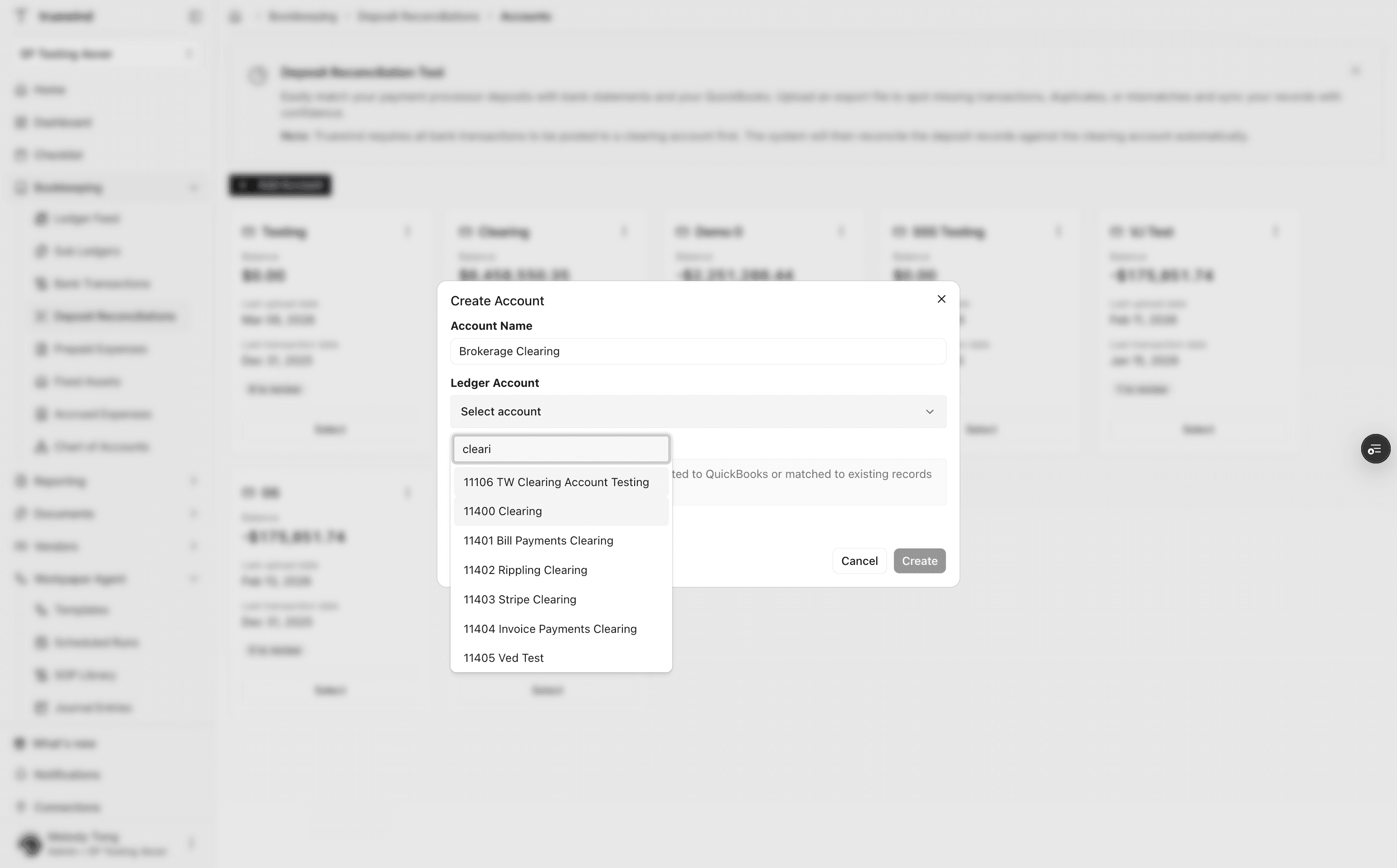 Screenshot showing the GL account mapping selector