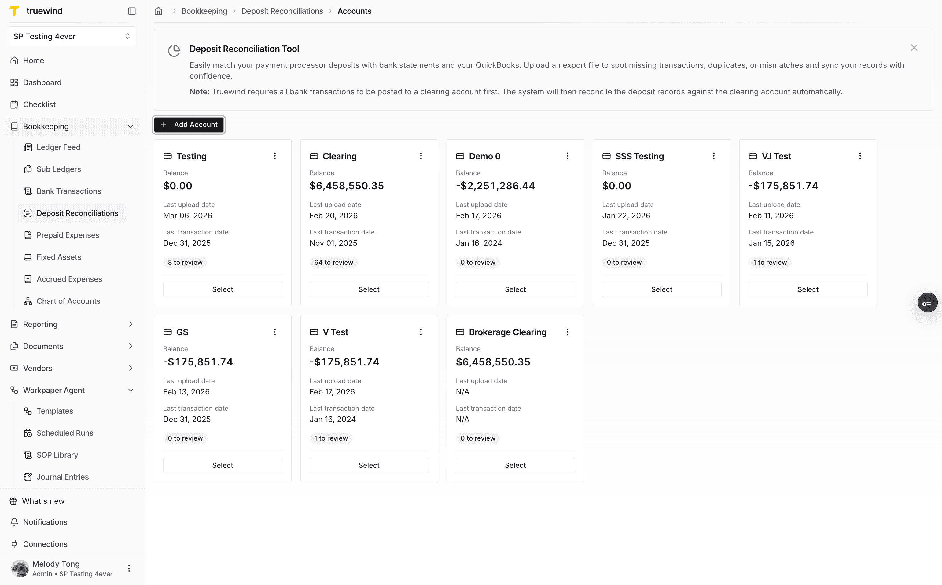 Screenshot showing the created clearing account