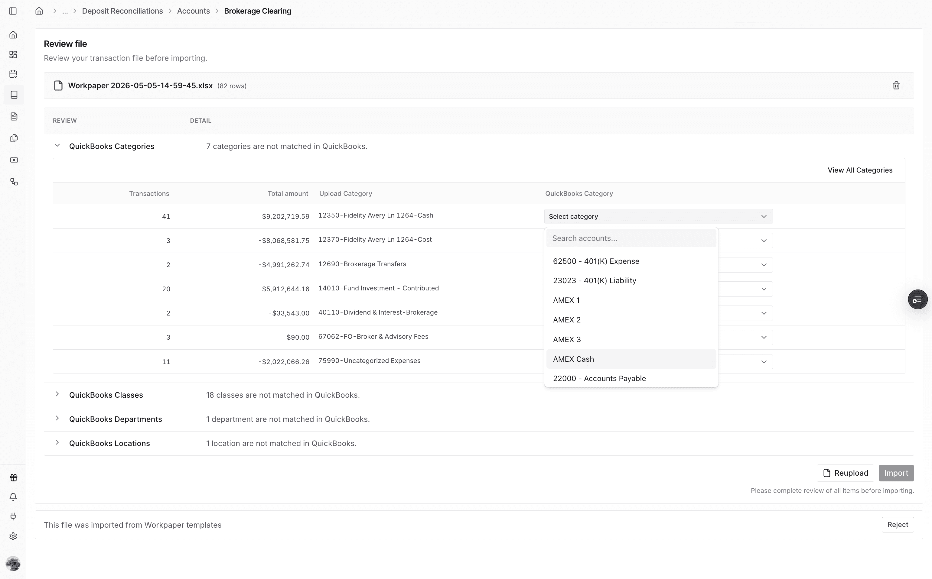 Screenshot showing category mapping selection