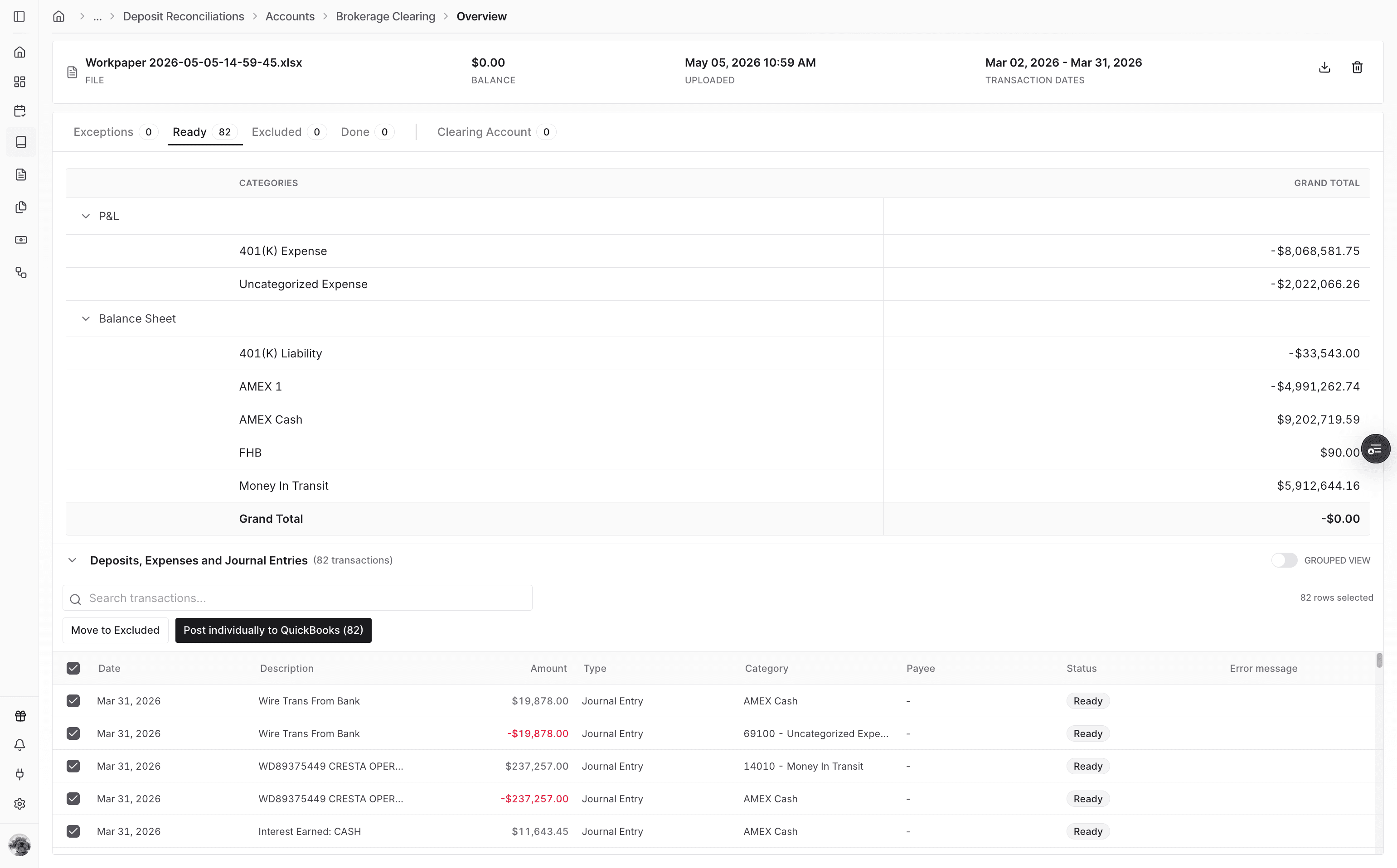 Screenshot showing Post individually to QuickBooks
