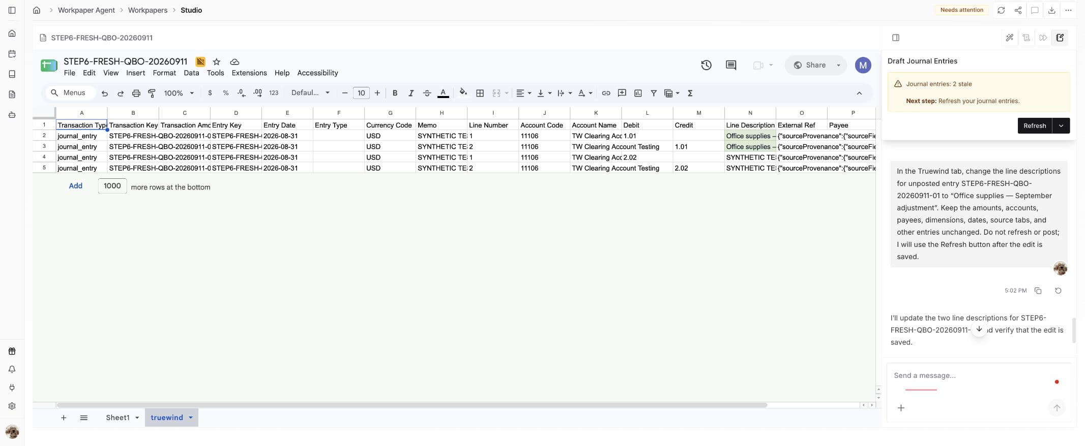 QuickBooks Online workflow: Edit the draft, then Refresh