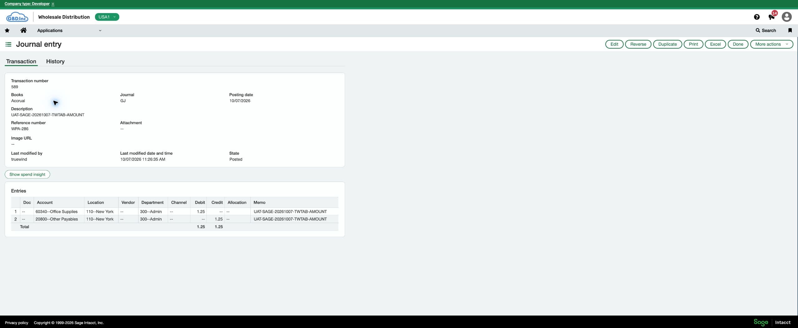 Sage Intacct workflow: Find the JE in Sage Intacct