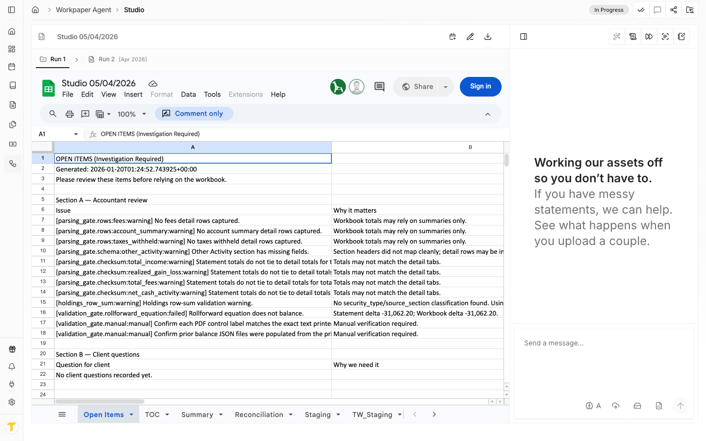 Screenshot showing Open the workpaper you want to push