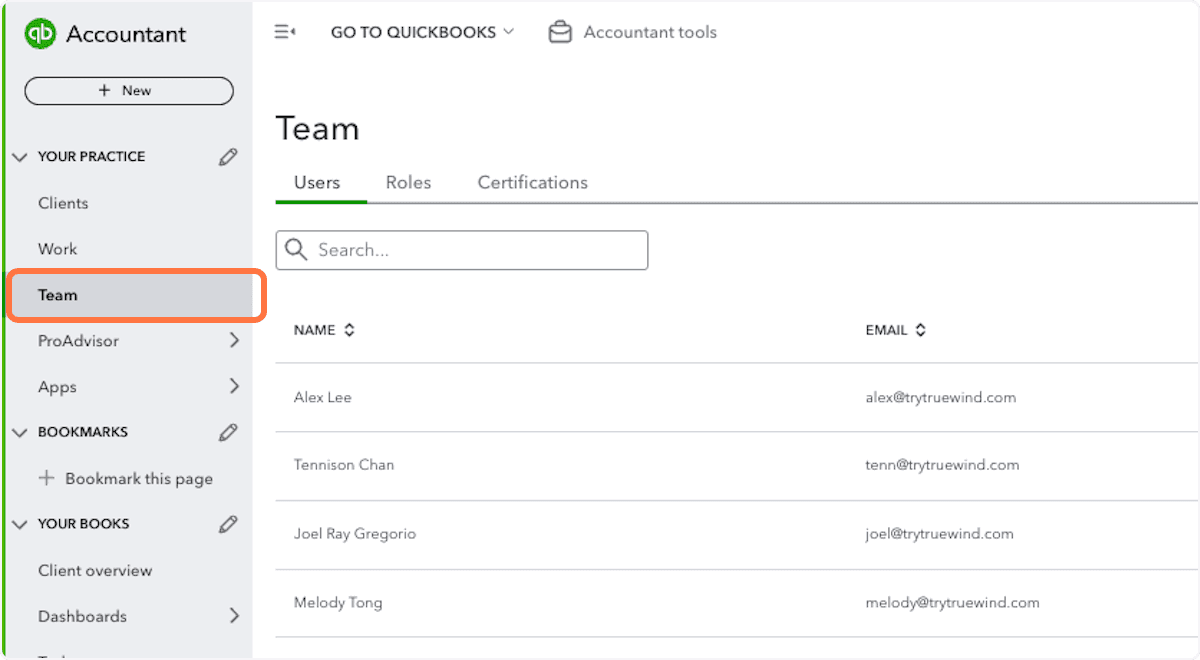 Screenshot showing In client level, company admin access is required for Truewind connection