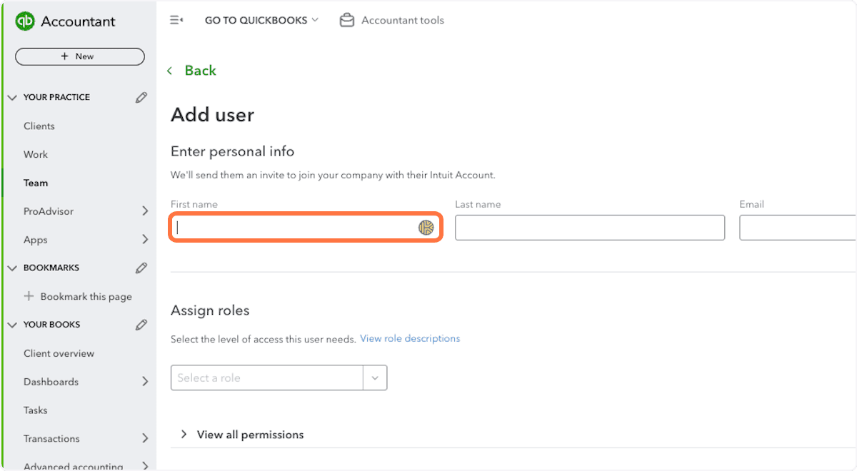 Screenshot showing Click First name