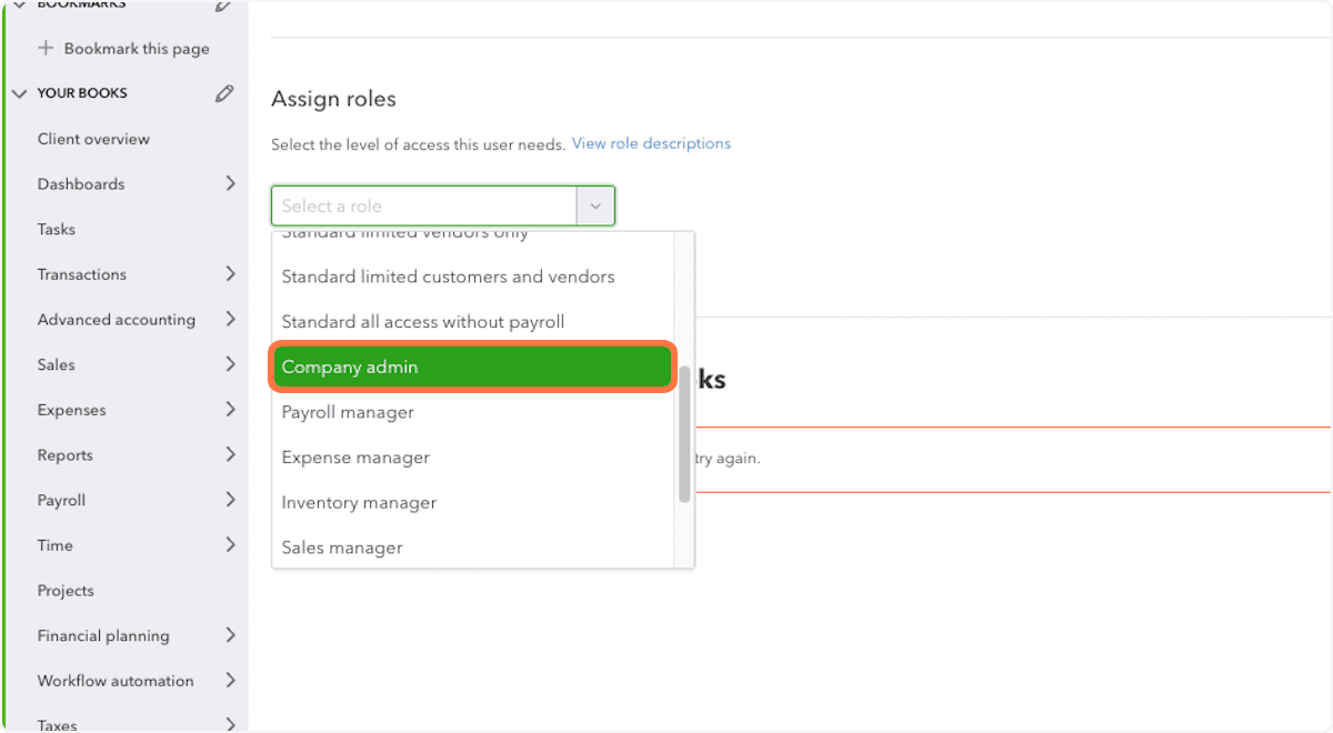 Screenshot showing Click Company admin