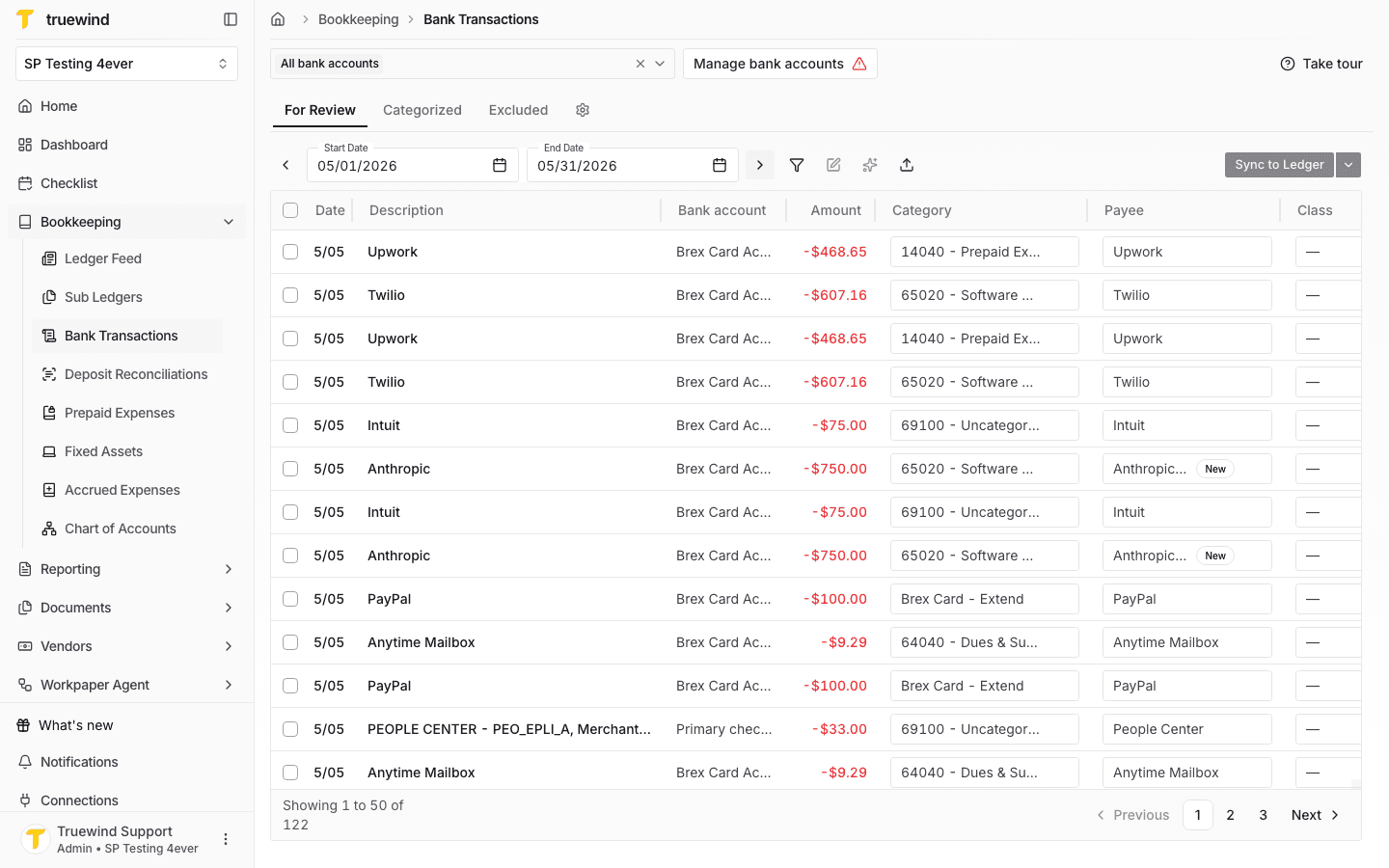 Screenshot showing Bank Transactions with all bank accounts selected and transaction rows visible.