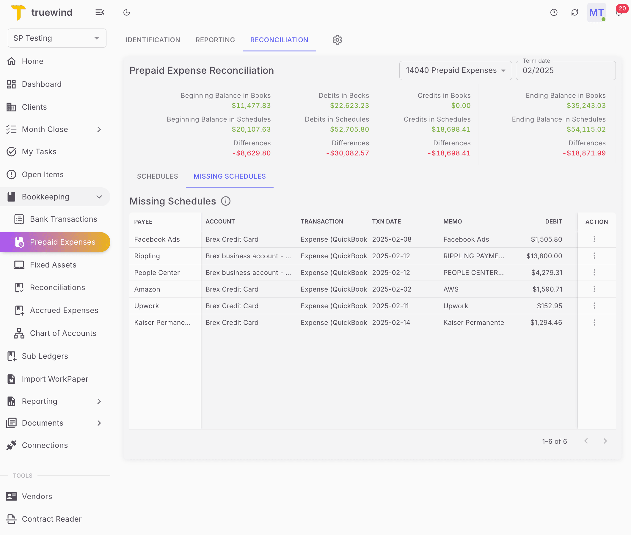 Screenshot showing Select MISSING SCHEDULES