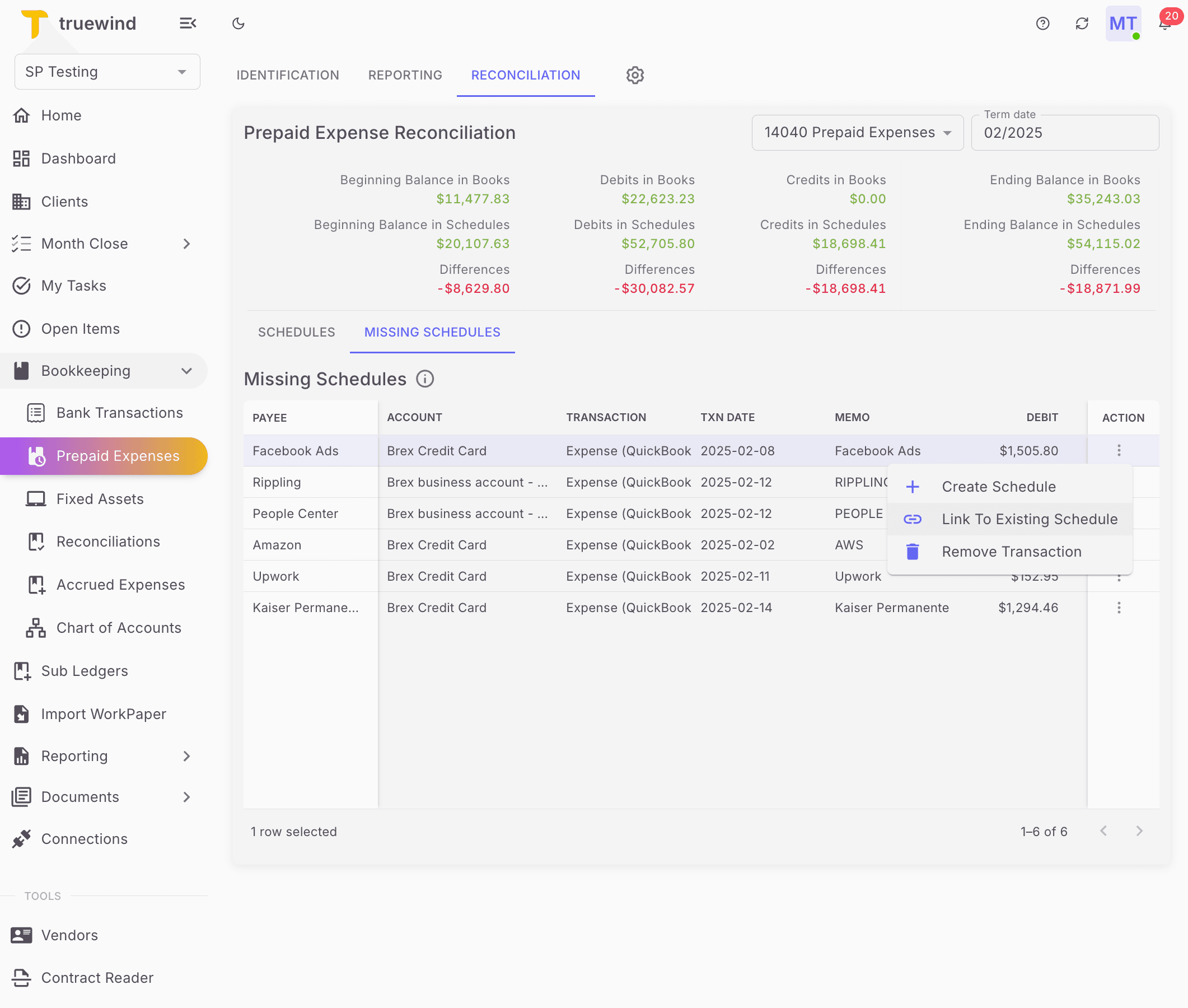 Screenshot showing Select Link To Existing Schedule