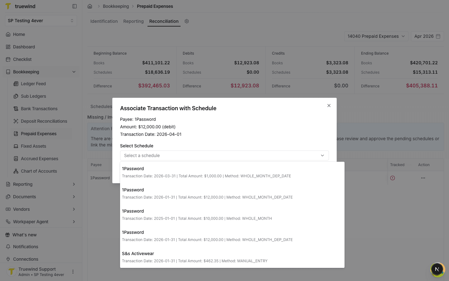 Schedule selector dropdown listing available 1Password schedules