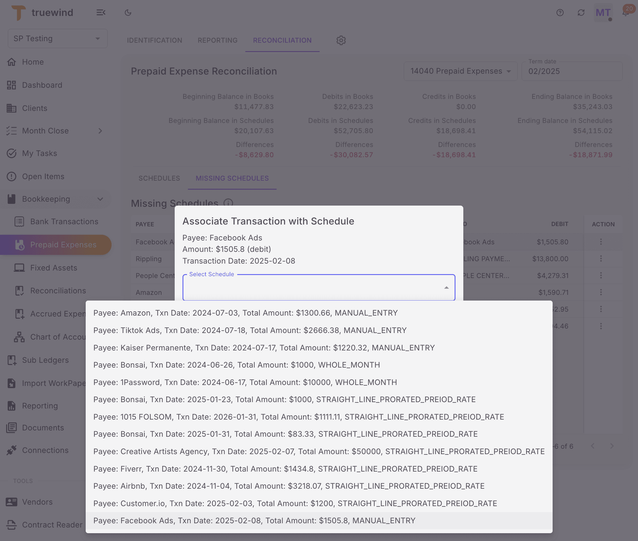 Screenshot showing Choose the existing schedule