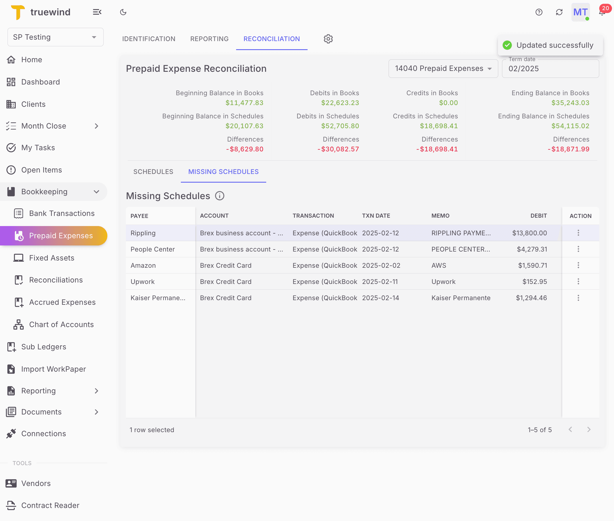 Screenshot showing Select SCHEDULES