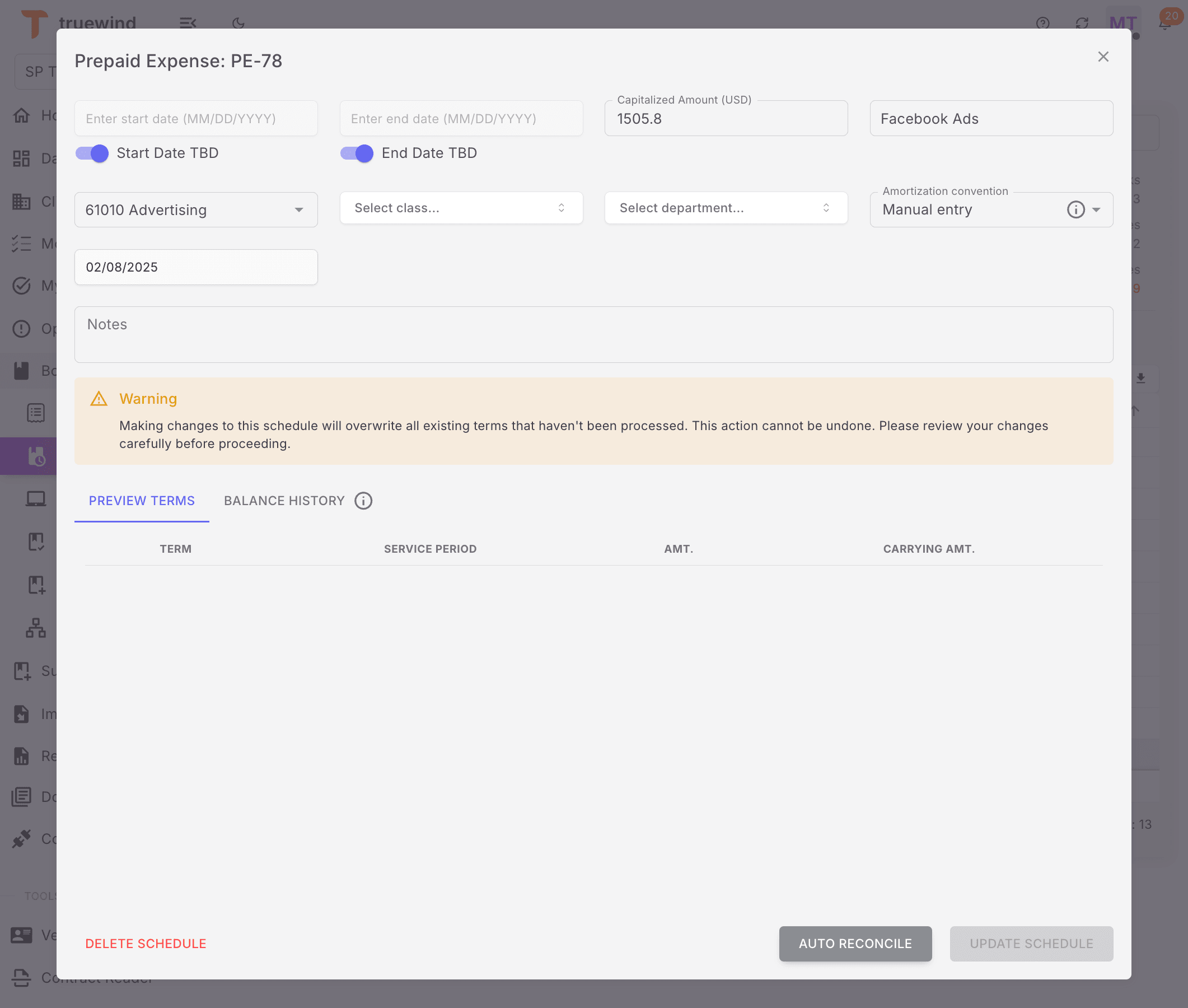 Screenshot showing Select BALANCE HISTORY