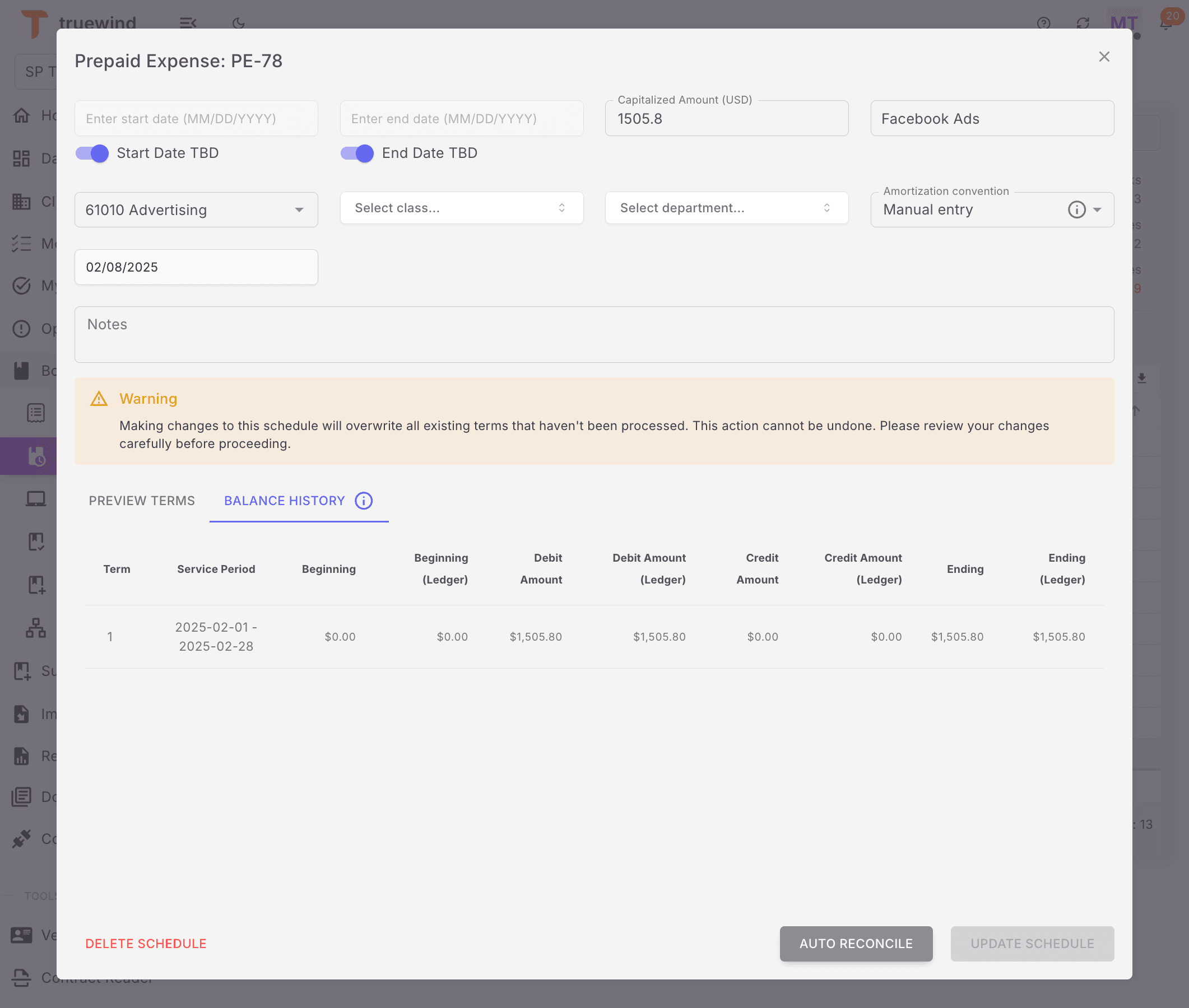 Screenshot showing You'll find the linked debit amount from GL