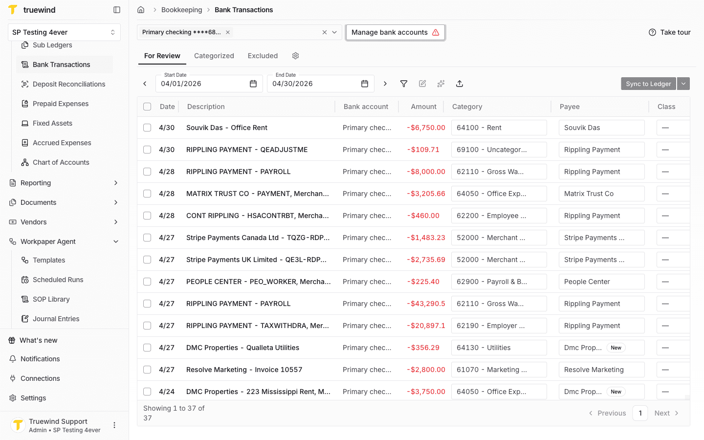Screenshot showing open the Bank Transactions page and click on the Manage bank accounts button to go to the Bank Accounts page
