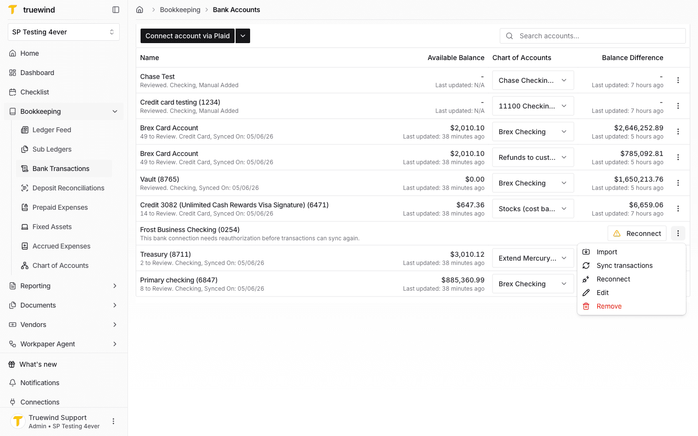 Screenshot showing find an account you want to remove, click on the actions button on the end of the row and select Remove