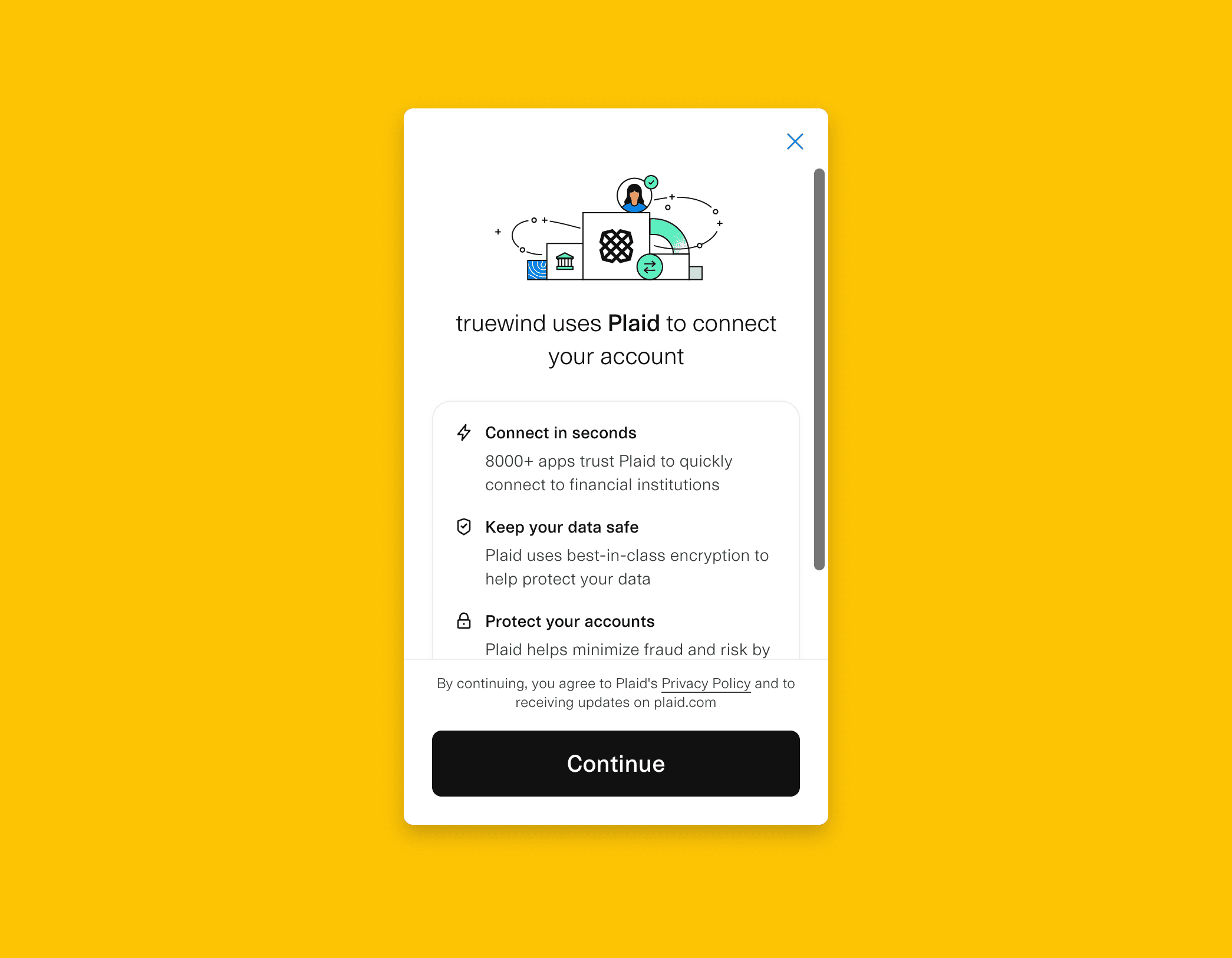Screenshot showing Connect the bank account through Plaid