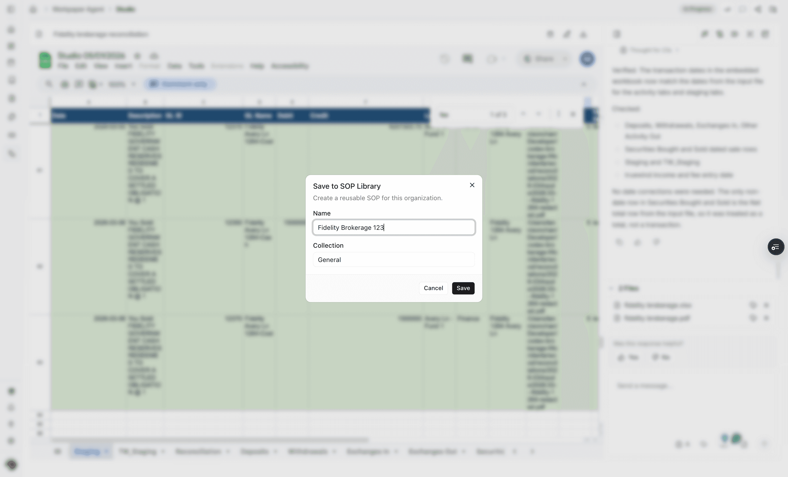 Screenshot showing the SOP name and collection fields.