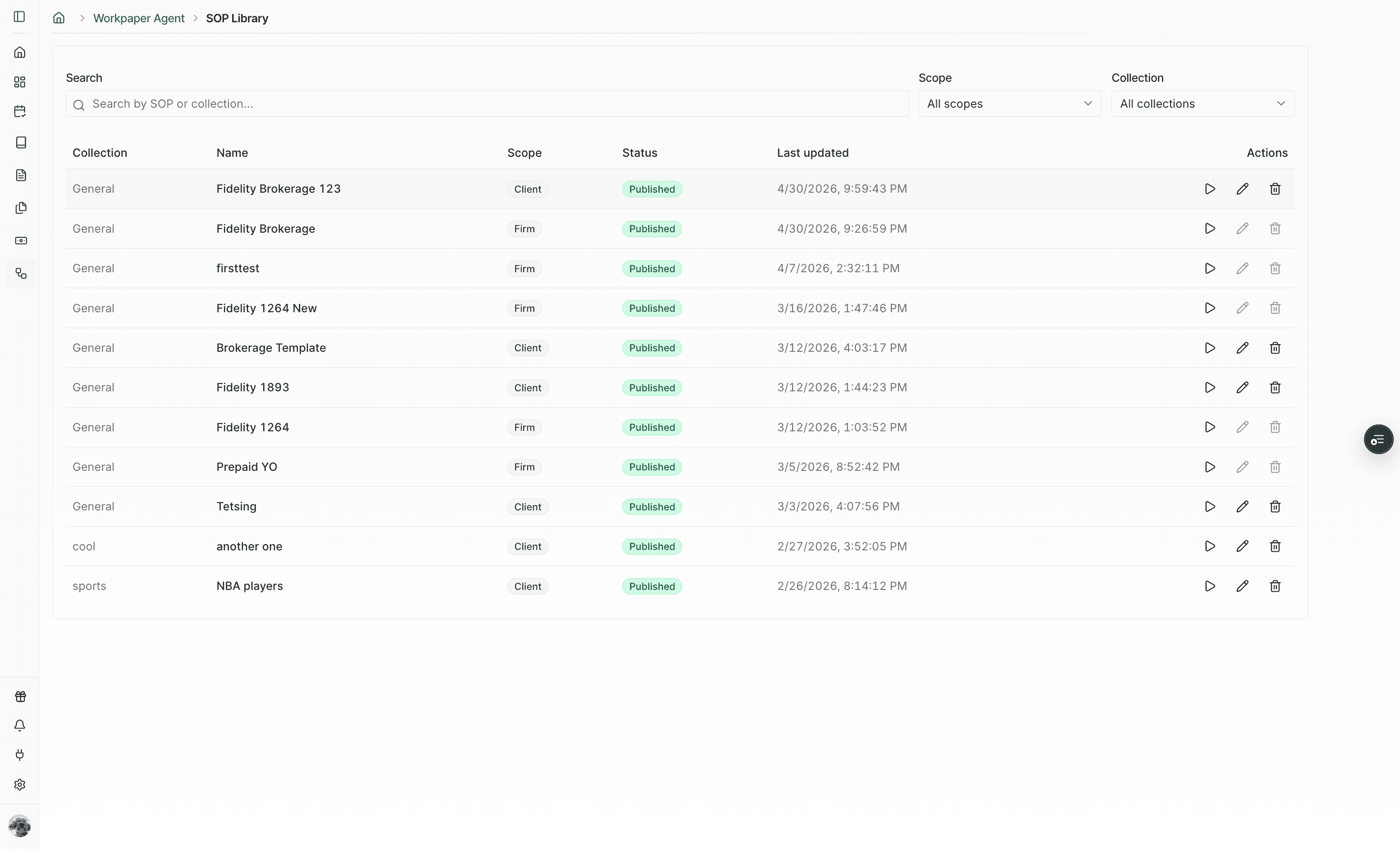 Screenshot showing the saved client-level SOP in the library.