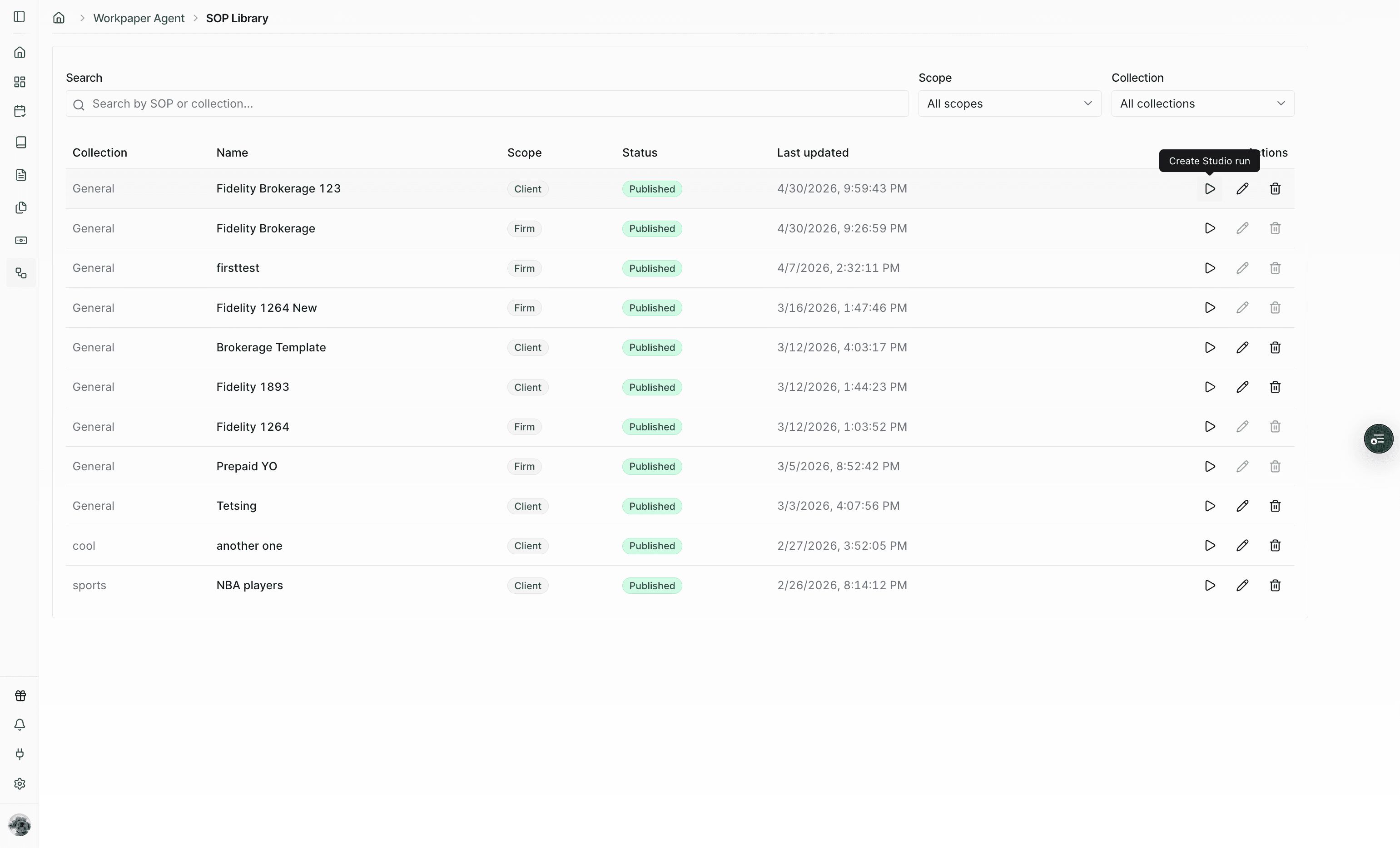 Screenshot showing the Create Studio Run action.