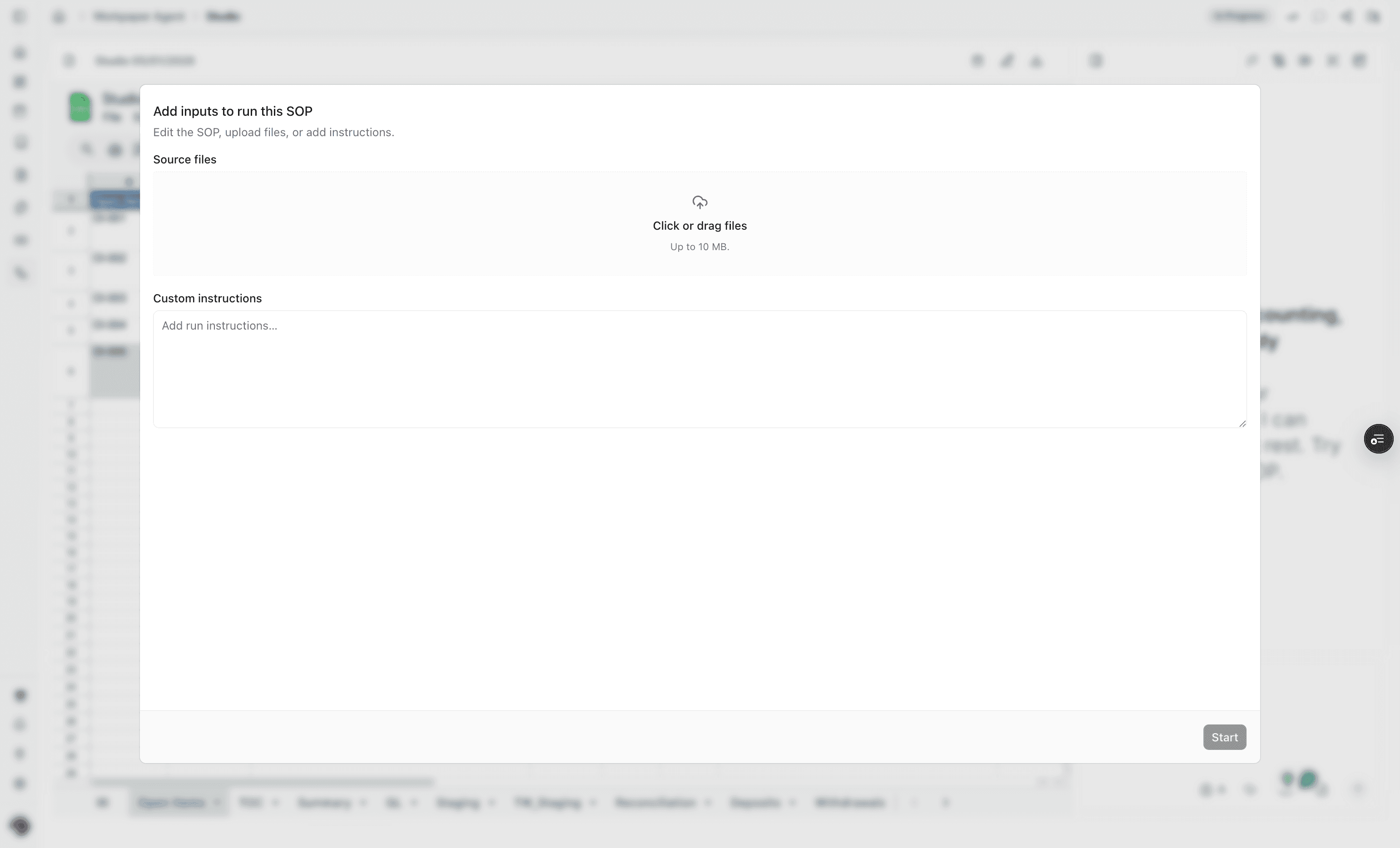 Screenshot showing the Studio run setup fields.