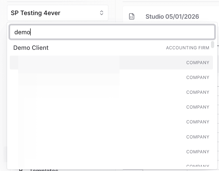 Screenshot showing the firm account workspace.