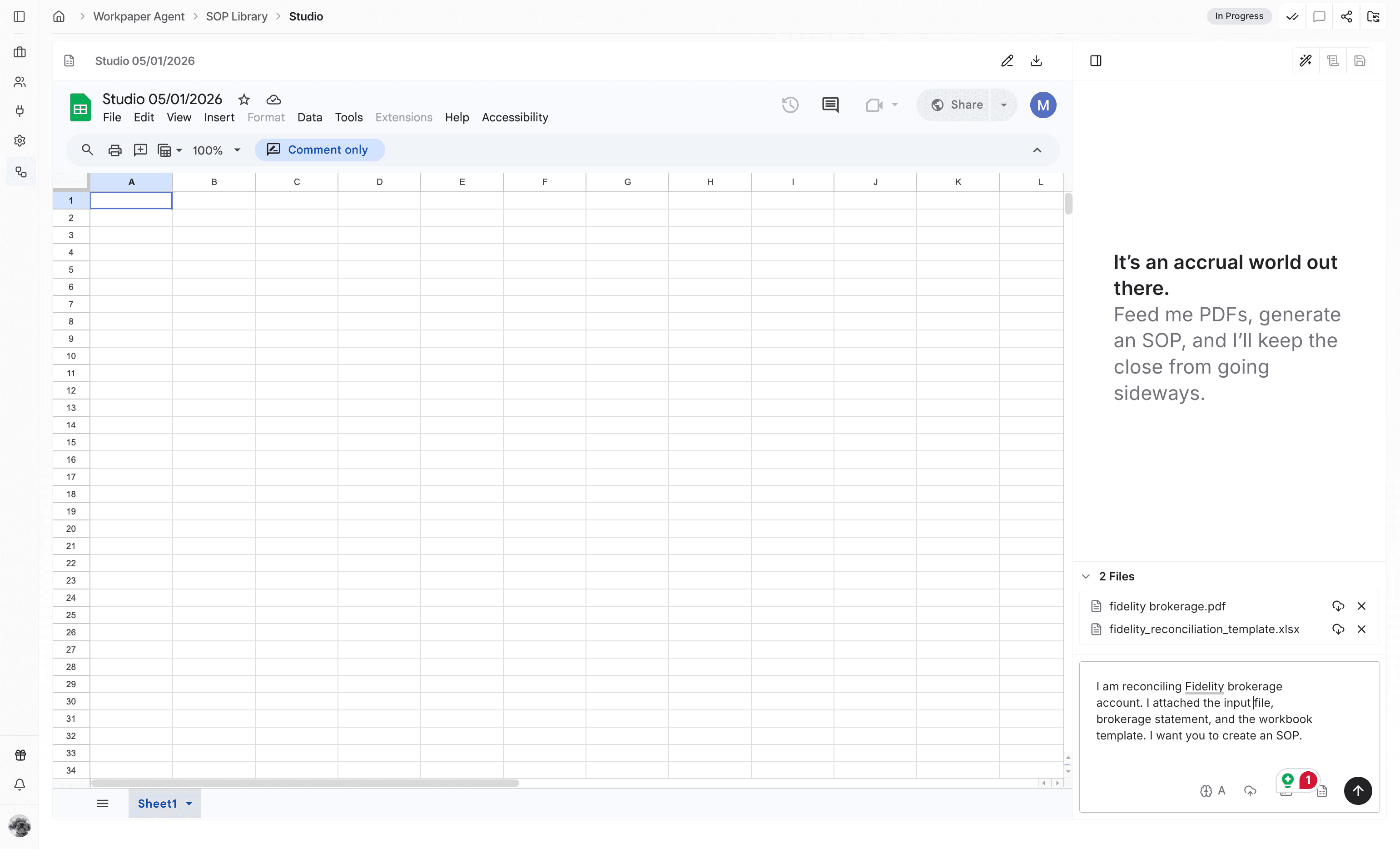 Screenshot showing uploaded files and the SOP prompt.
