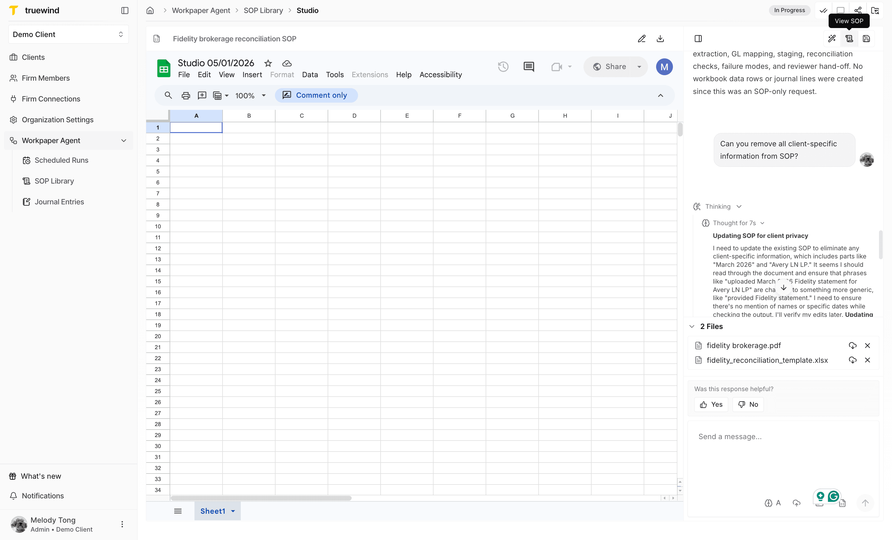 Screenshot showing follow-up SOP refinement in Studio.
