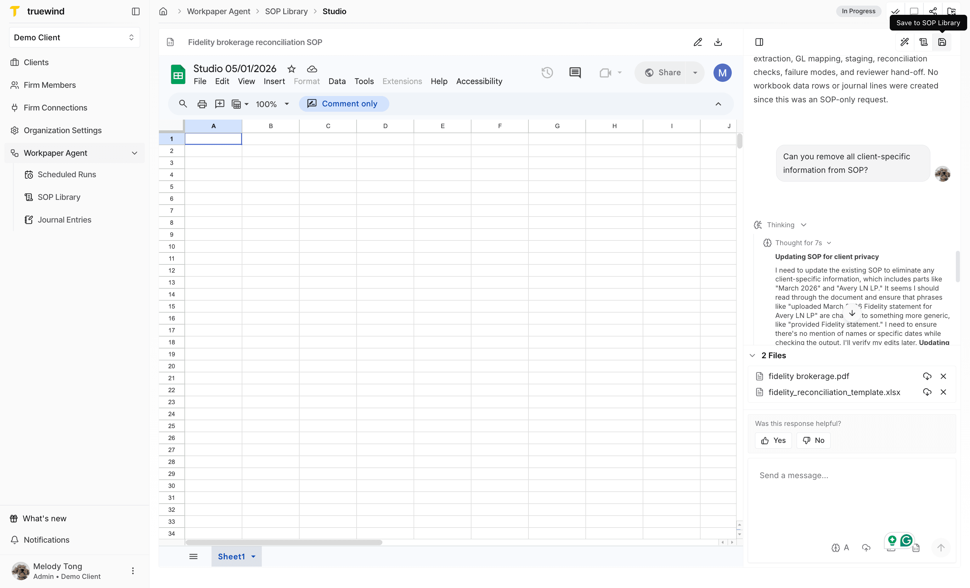 Screenshot showing the Save to SOP Library action.