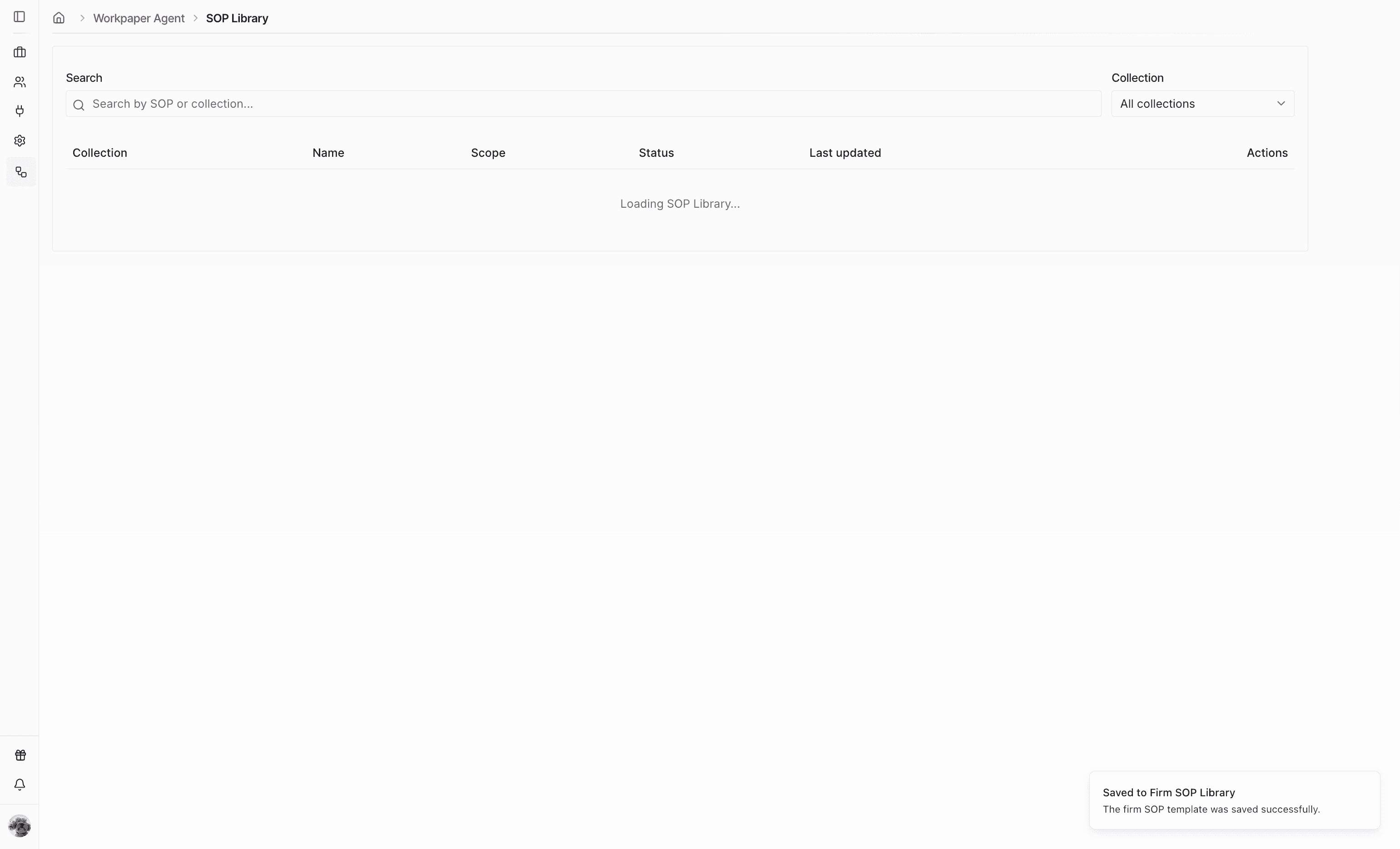 Screenshot showing the SOP save confirmation.