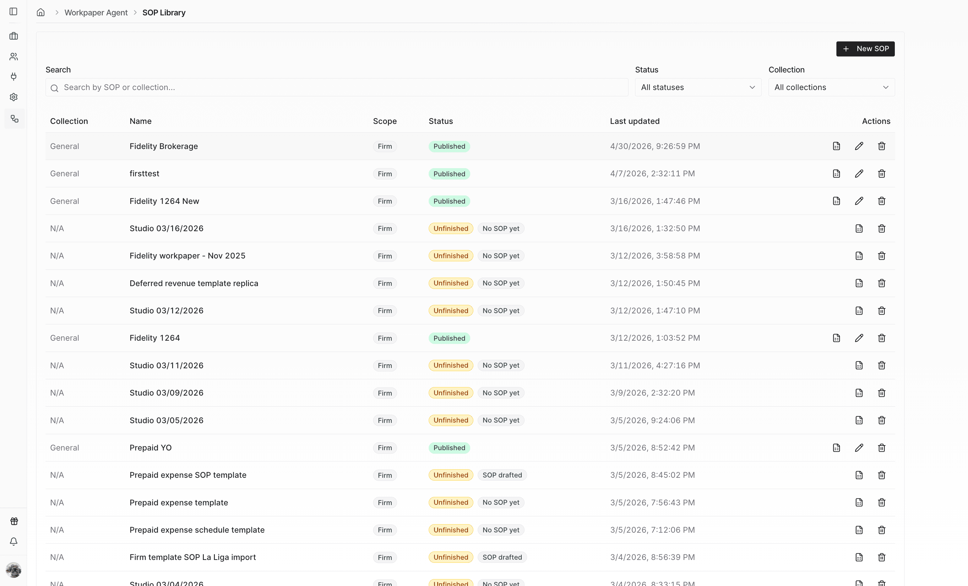 Screenshot showing the published SOP in the library.