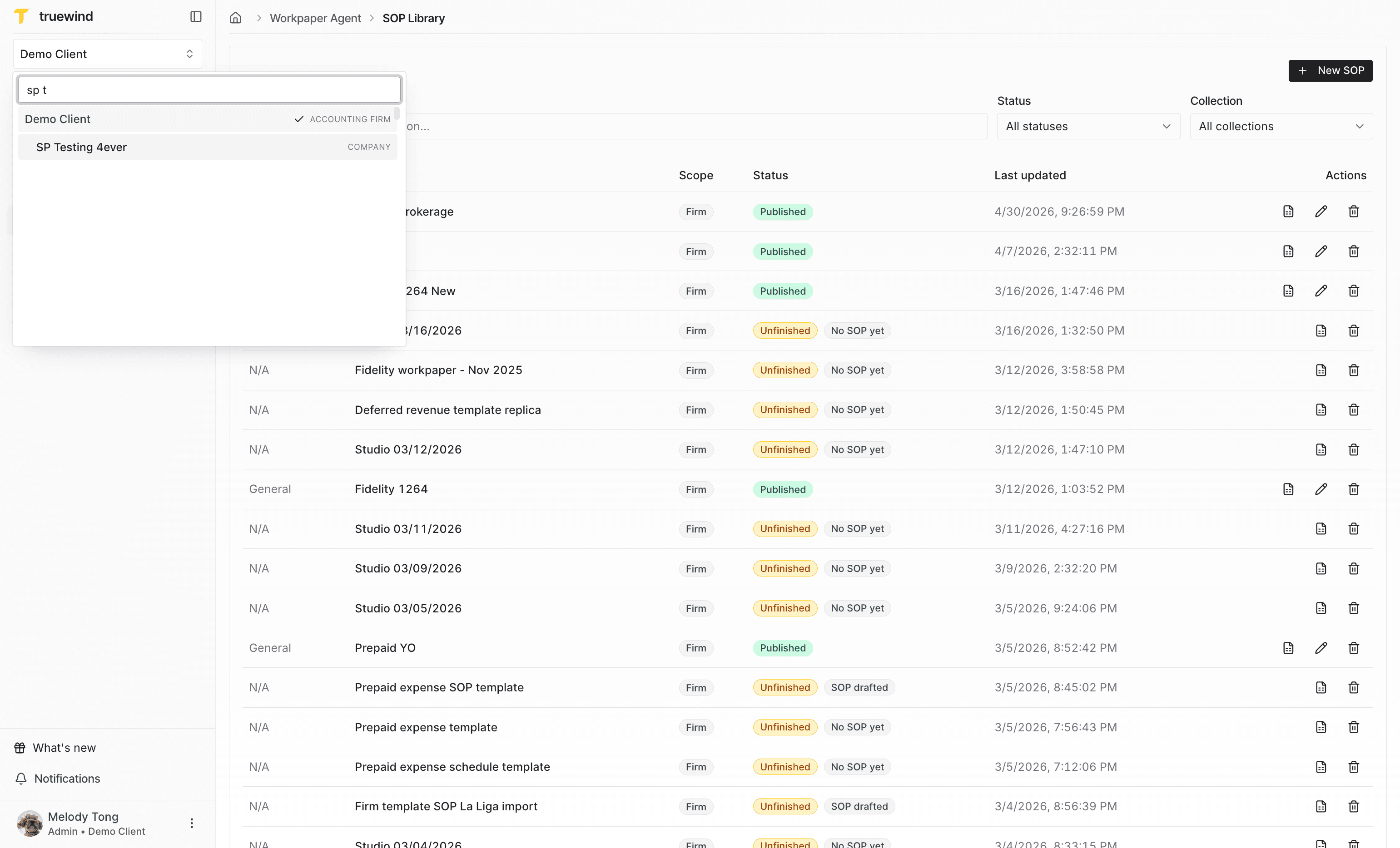 Screenshot showing client account selection.